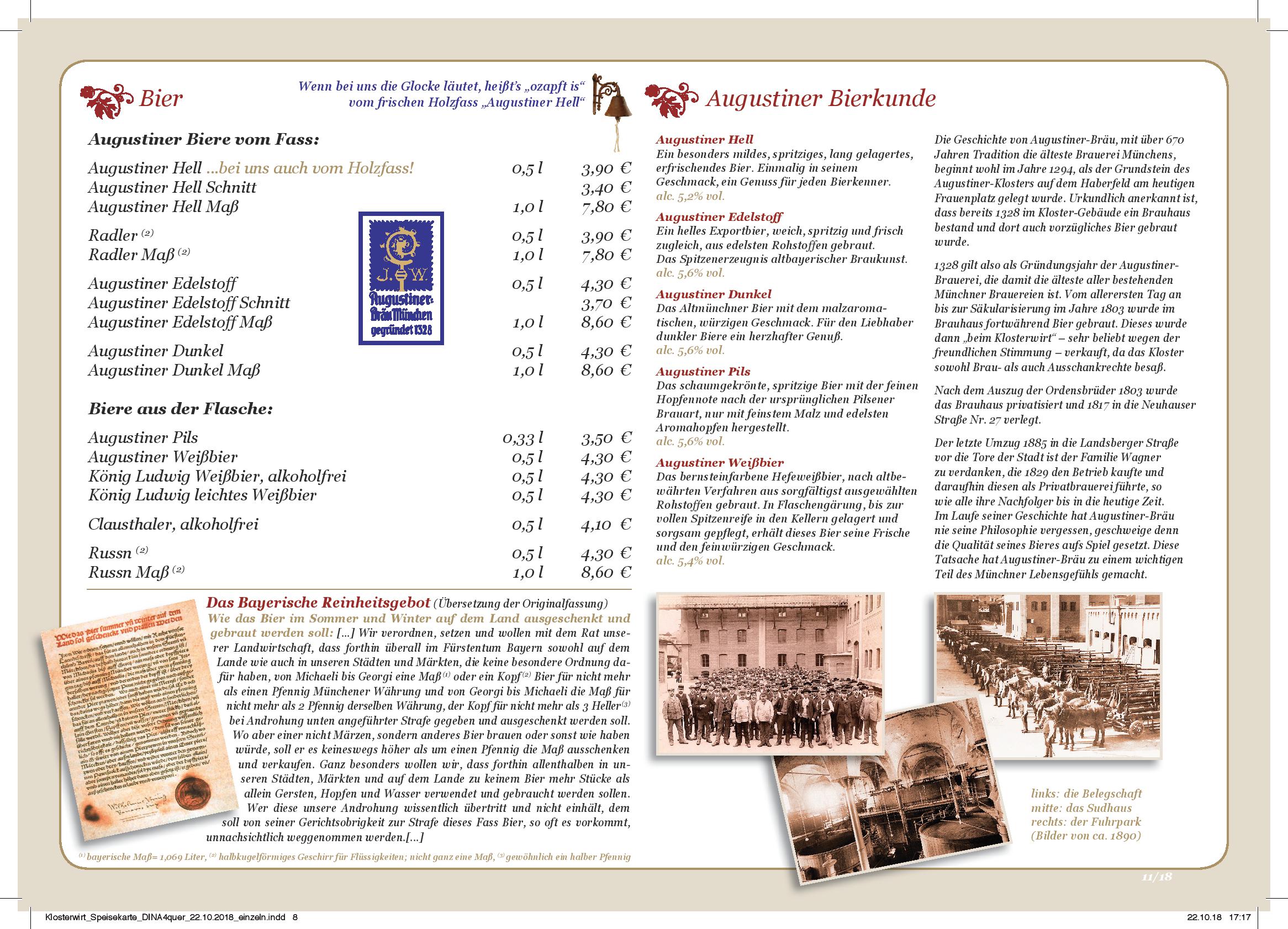Speisekarte Augustiner Klosterwirt in München, Seite 8