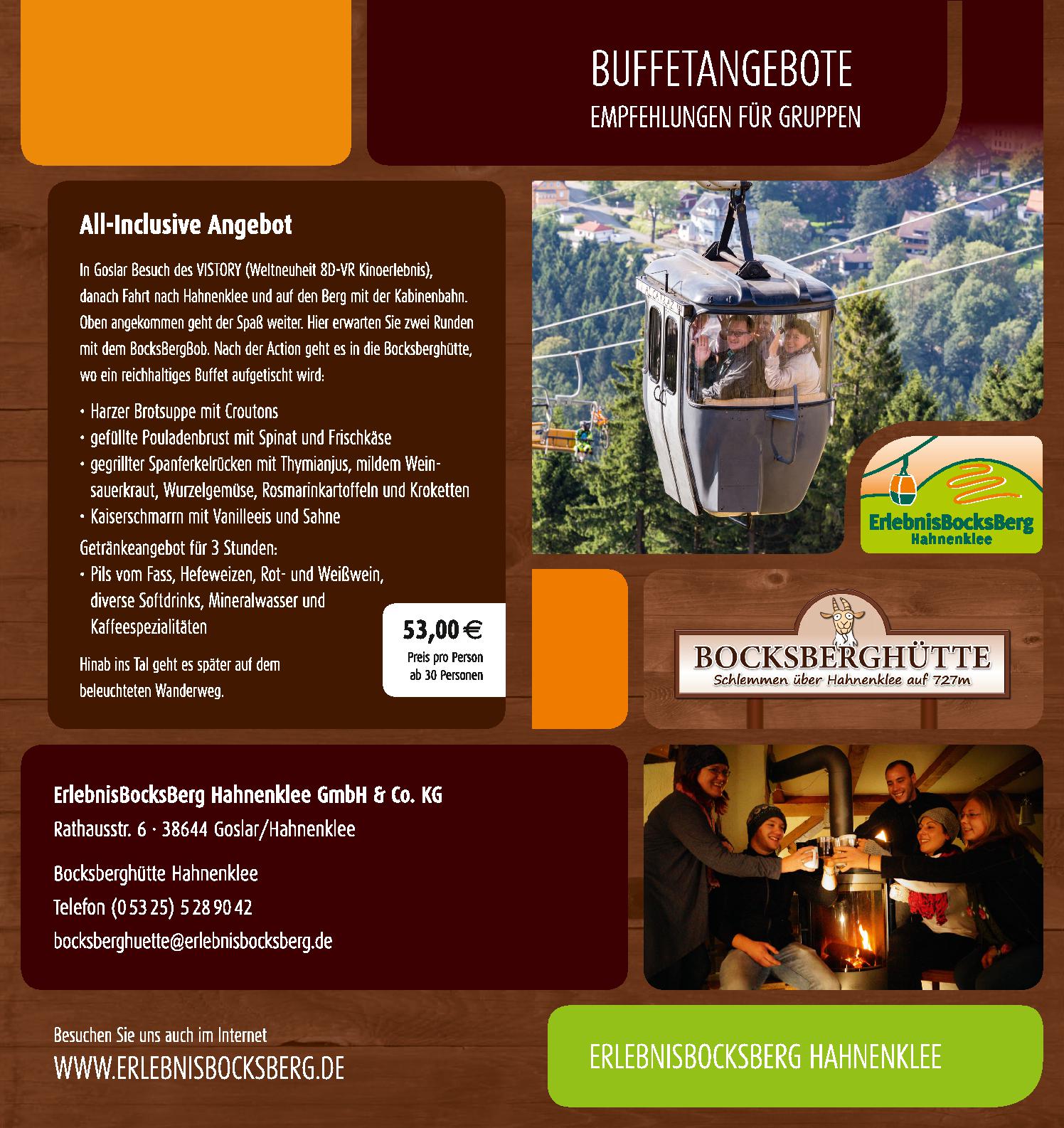 Speisekarte Berggasthaus Bocksberghütte in Goslar, Seite 2