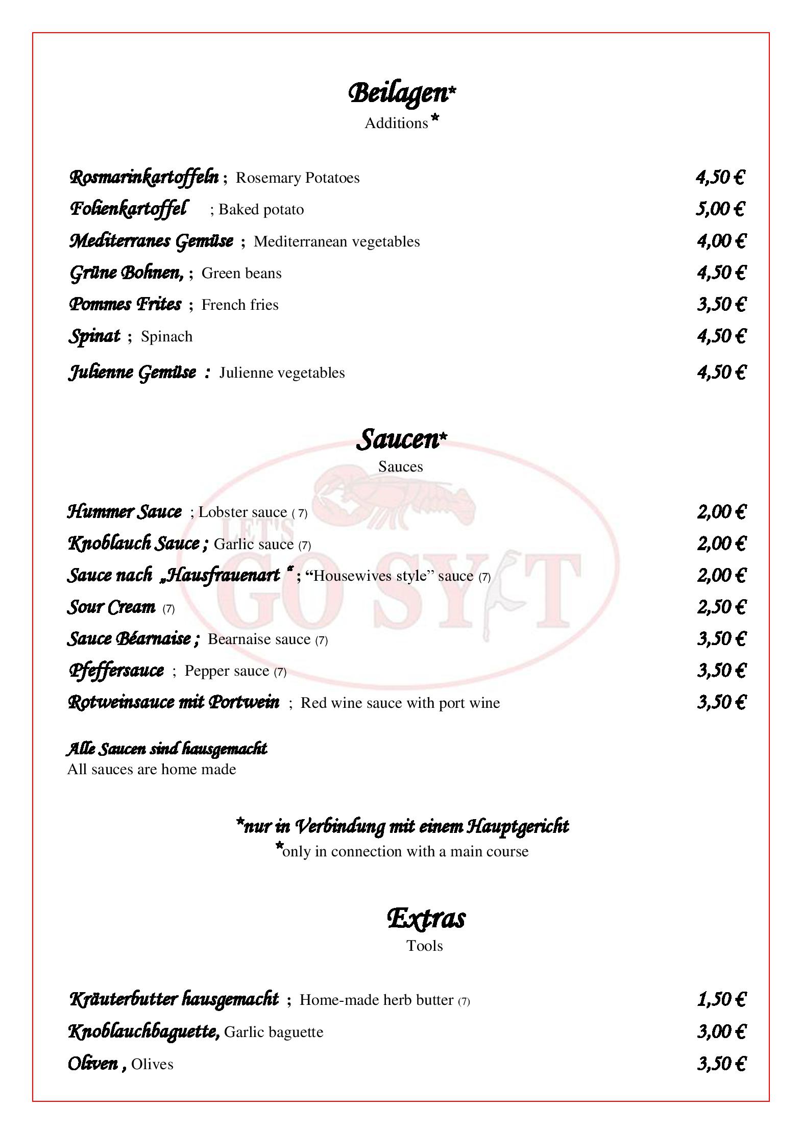Speisekarte Lets go Sylt in Berlin, Seite 4