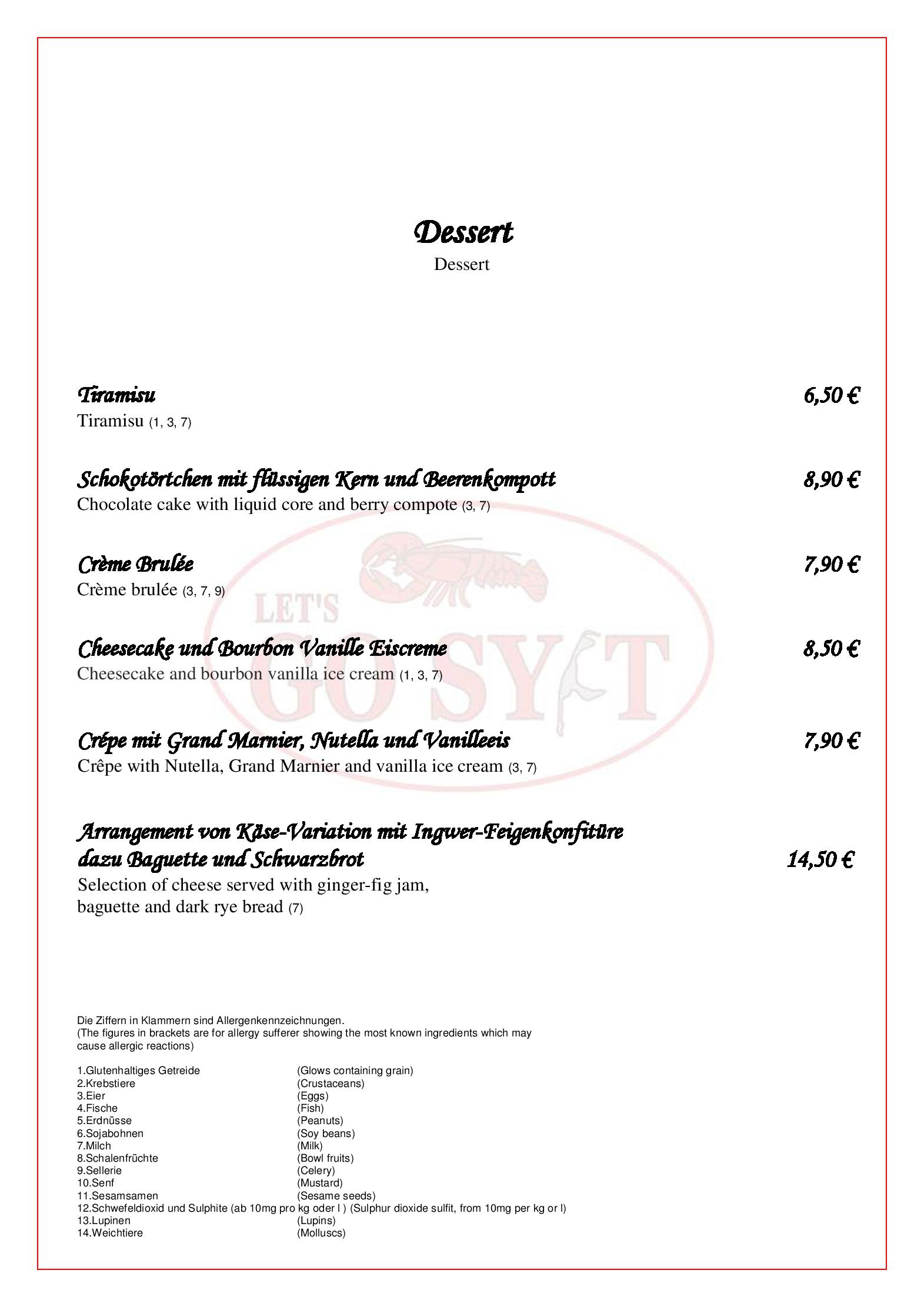 Speisekarte Lets go Sylt in Berlin, Seite 5