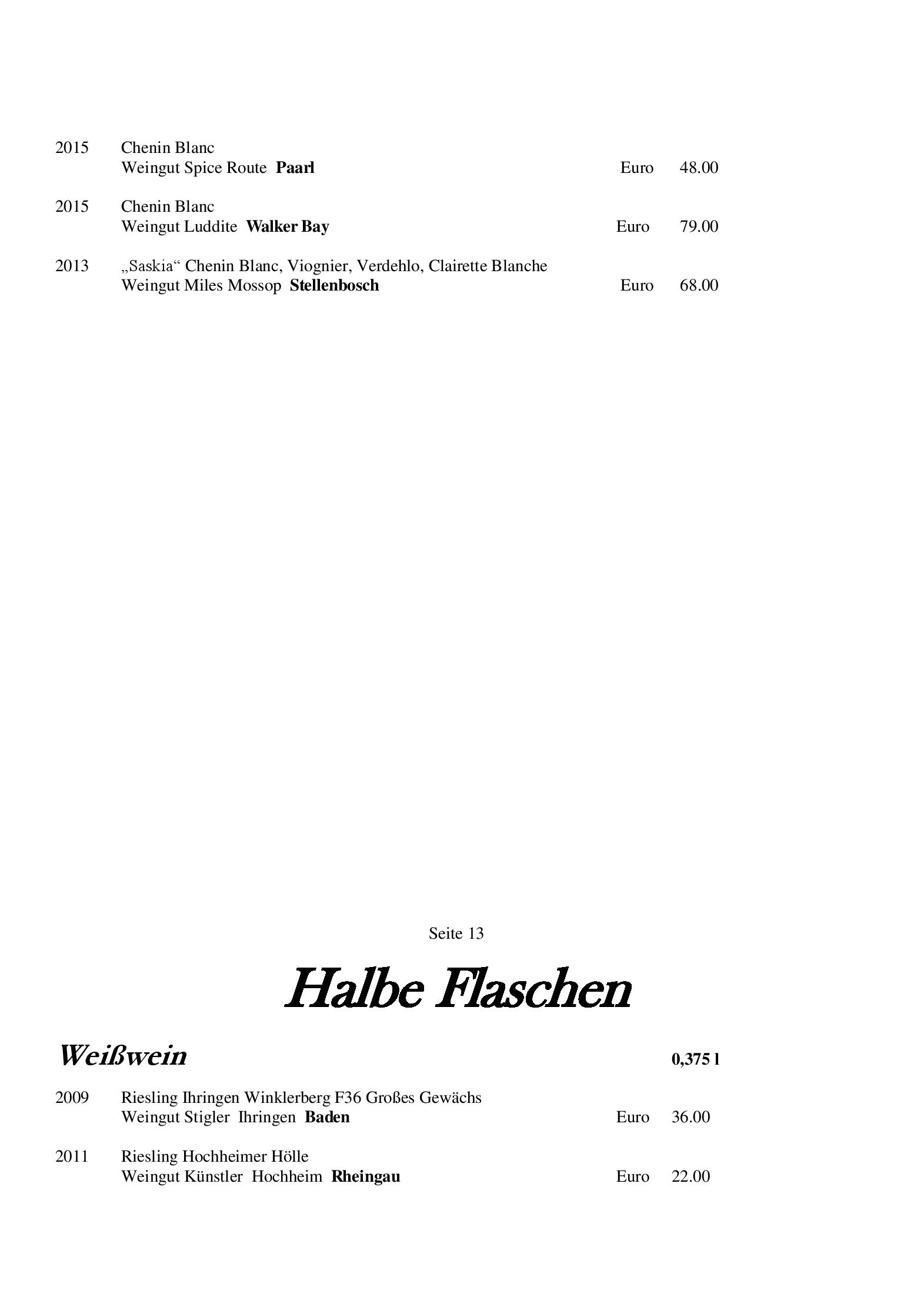 Speisekarte Schlosshotel Münchhausen in Aerzen, Seite 13