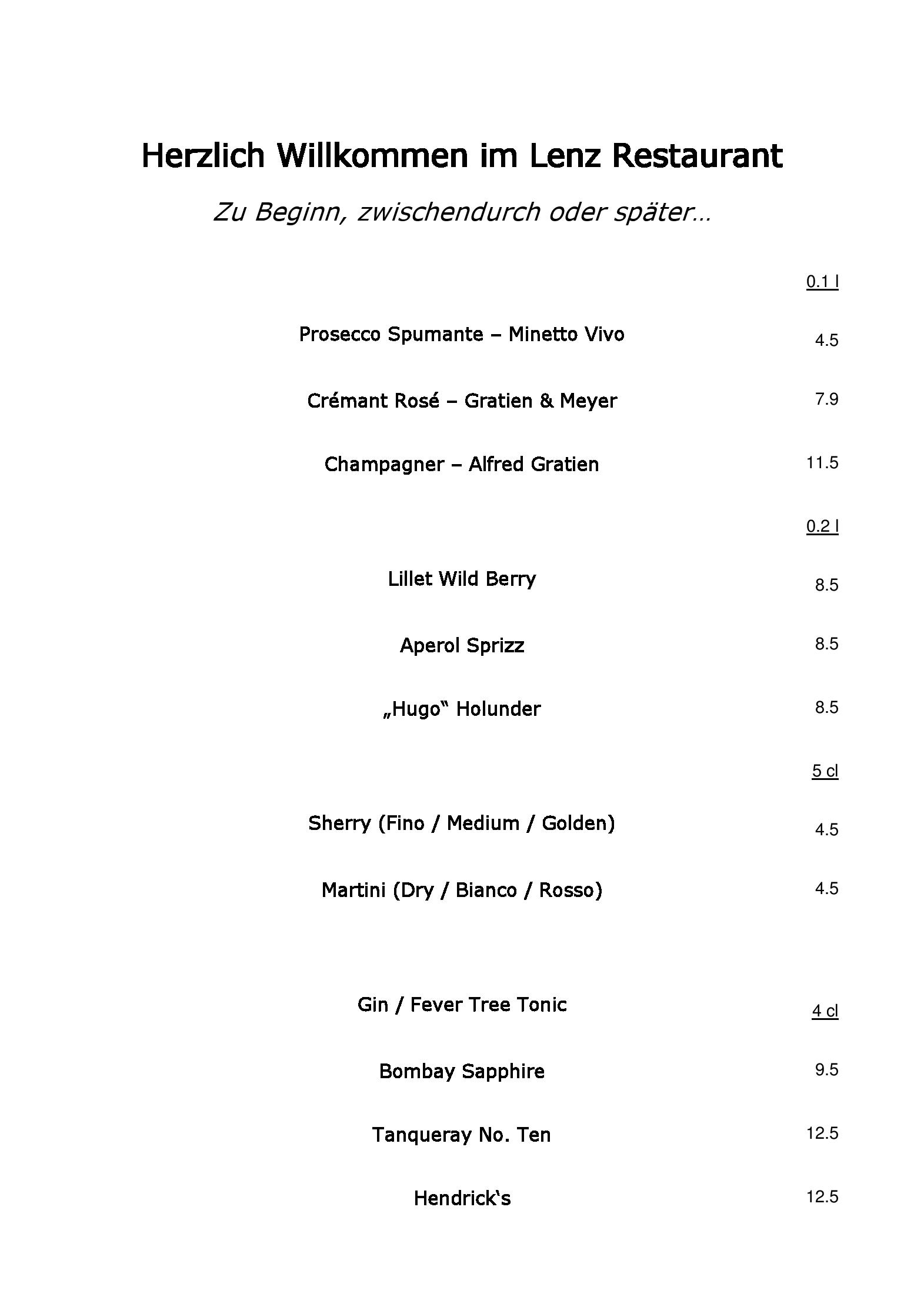 Speisekarte Lenz Restaurant in Hamburg, Seite 2