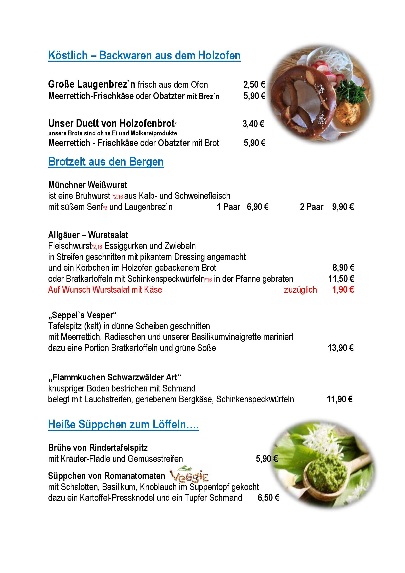 Speisekarte Stadl in Wirges, Seite 1