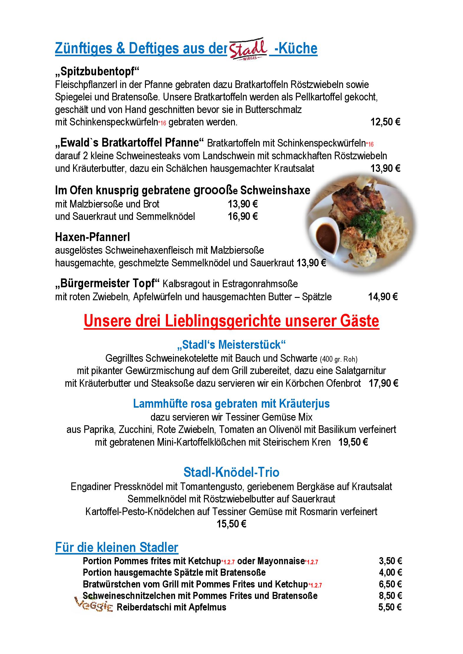 Speisekarte Stadl in Wirges, Seite 2