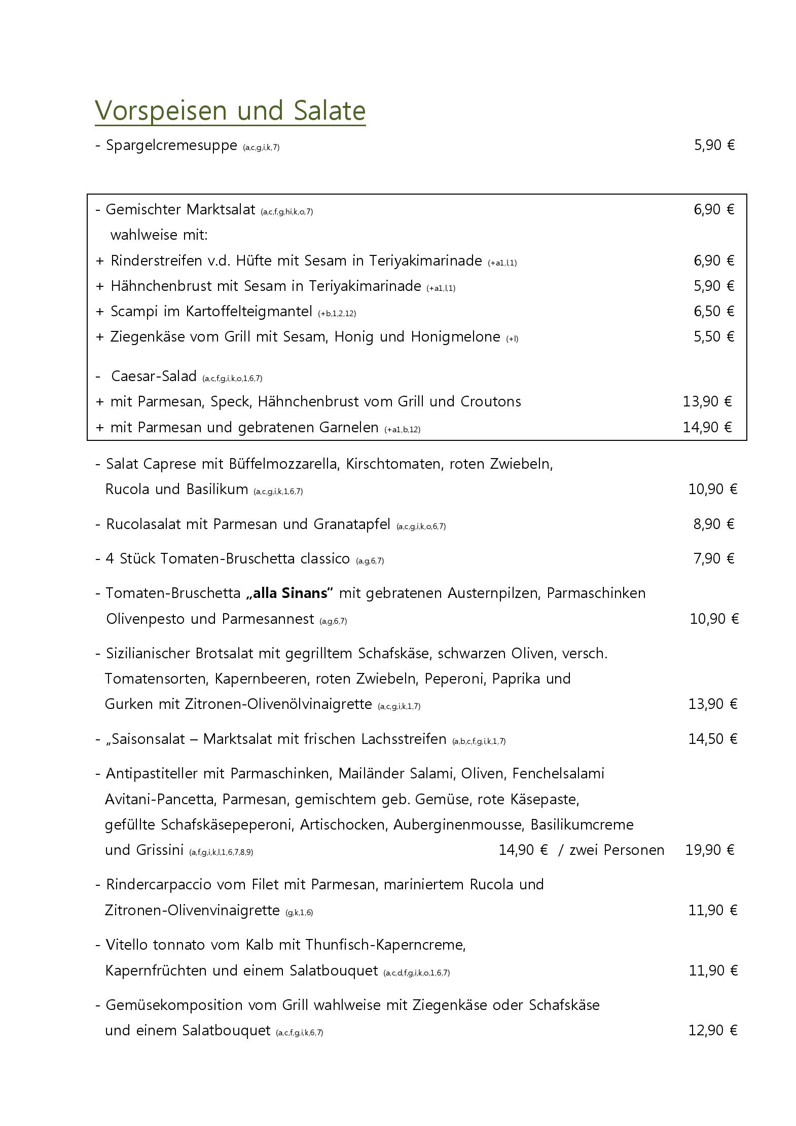 Speisekarte Sinans in München, Seite 13
