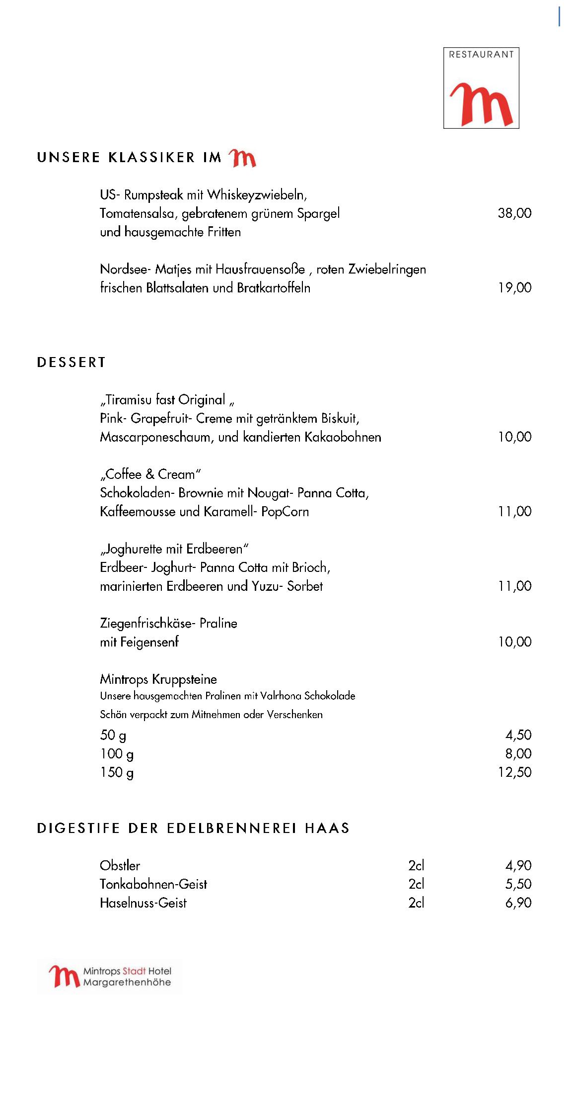 Speisekarte Mintrops Stadt Hotel - Restaurant M in Essen, Seite 38