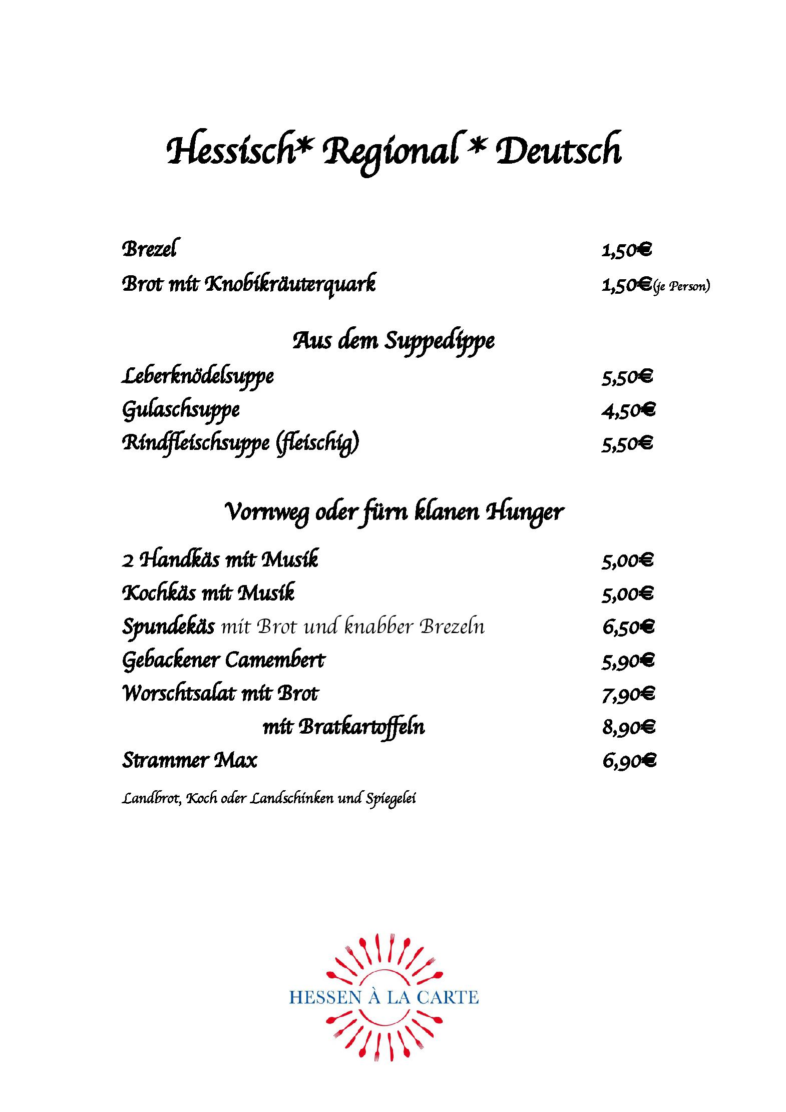 Speisekarte Wirtshaus zum Stern in Bad Soden-Salmünster, Seite 1