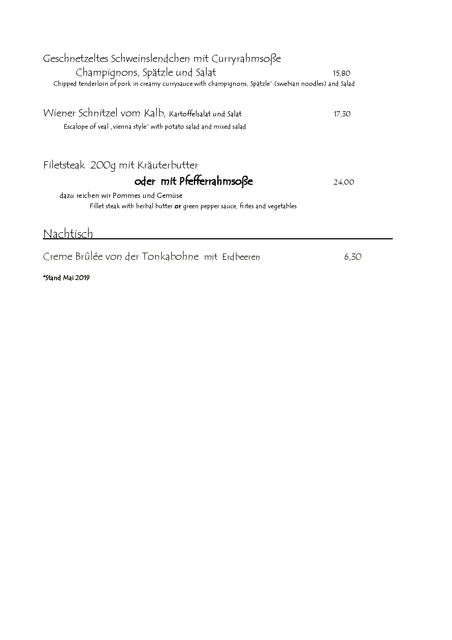 Speisekarte Berg Gasthof Hötzelein in Kunreuth, Seite 2