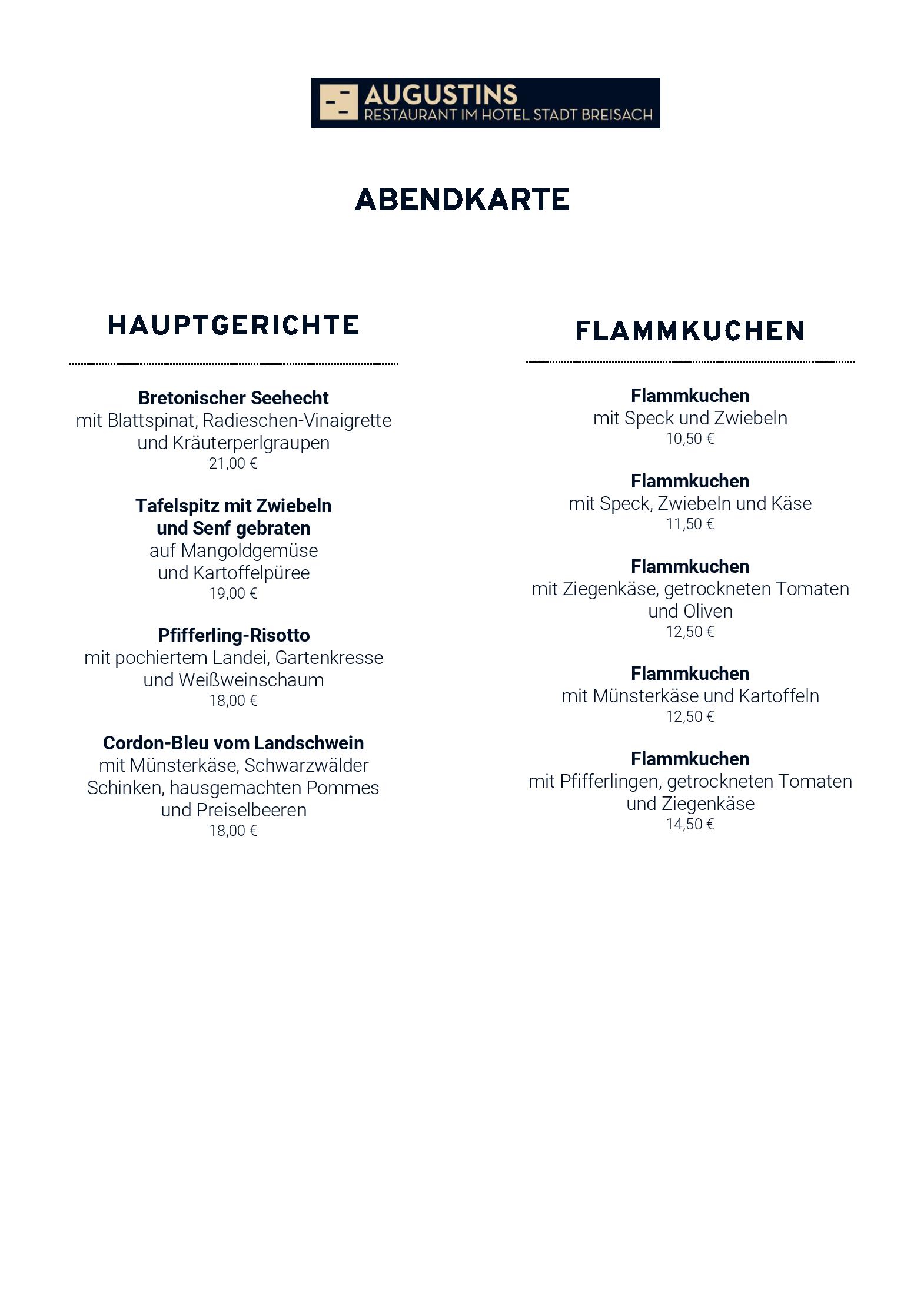 Speisekarte Augustins (Restaurant im Hotel Stadt Breisach) in Breisach am Rhein, Seite 3