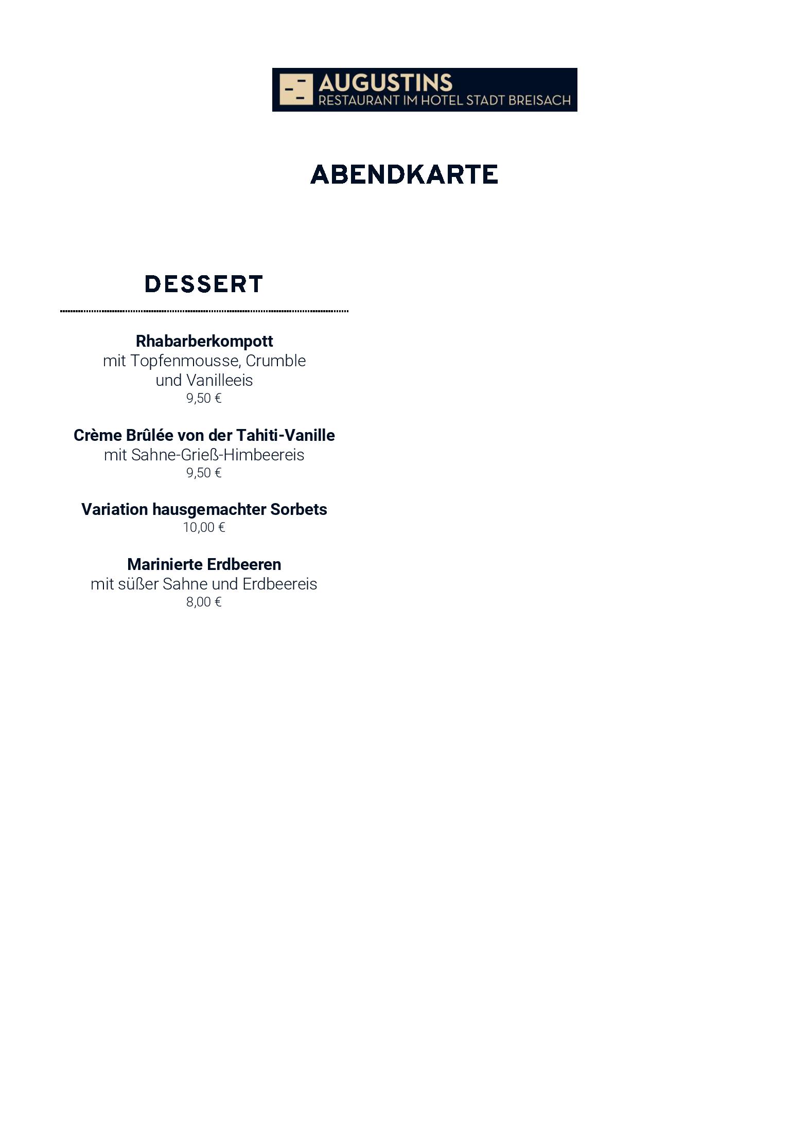 Speisekarte Augustins (Restaurant im Hotel Stadt Breisach) in Breisach am Rhein, Seite 4