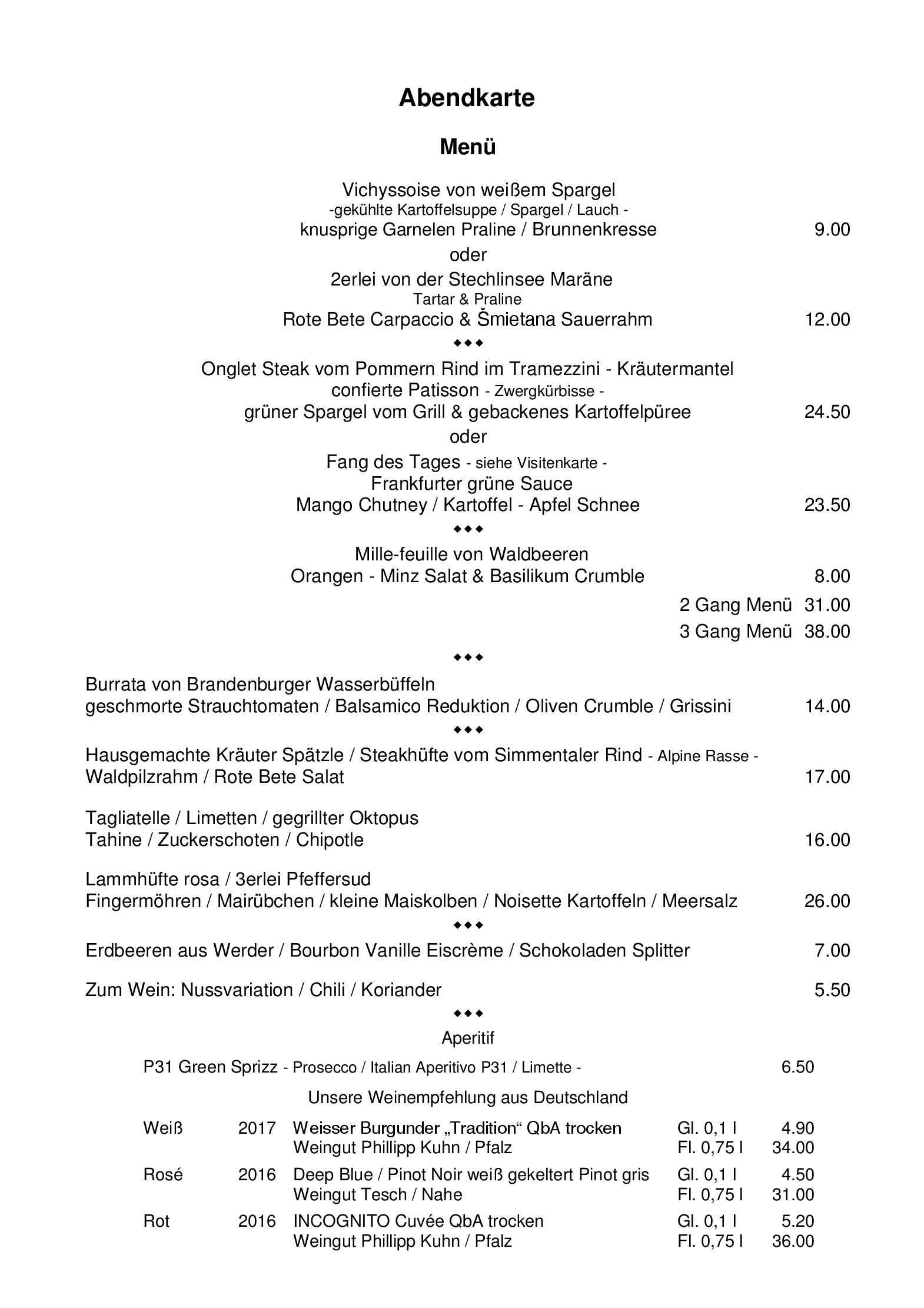Speisekarte Hackescher Hof Restaurant in Berlin, Seite 1