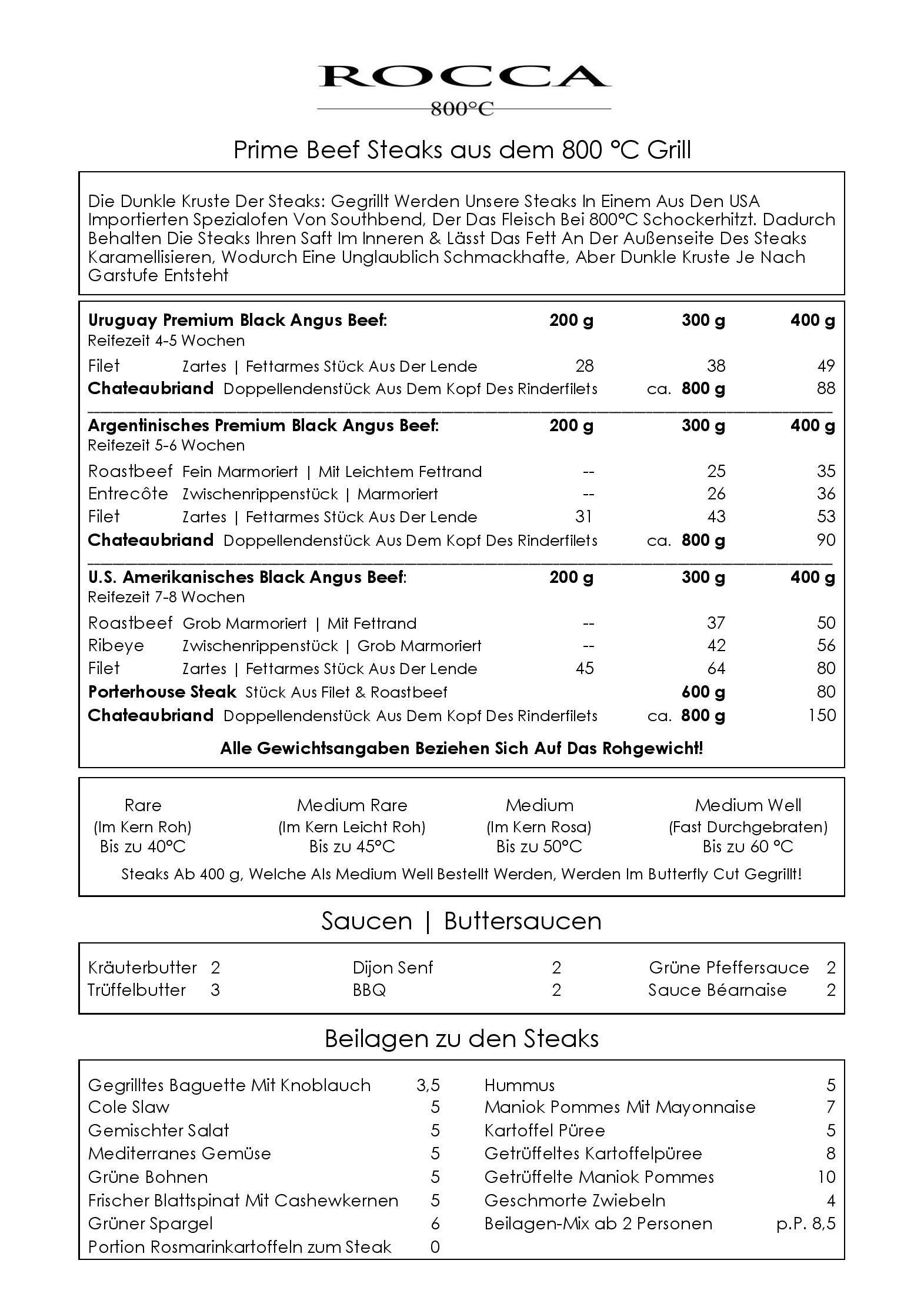 Speisekarte ROCCA 800°C in Düsseldorf, Seite 2