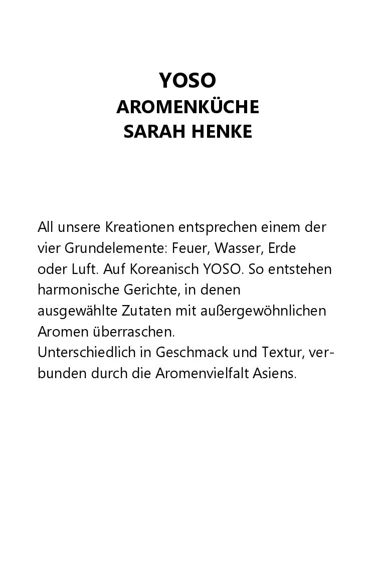 Speisekarte YOSO Aromenküche Sarah Henke in Andernach, Seite 1