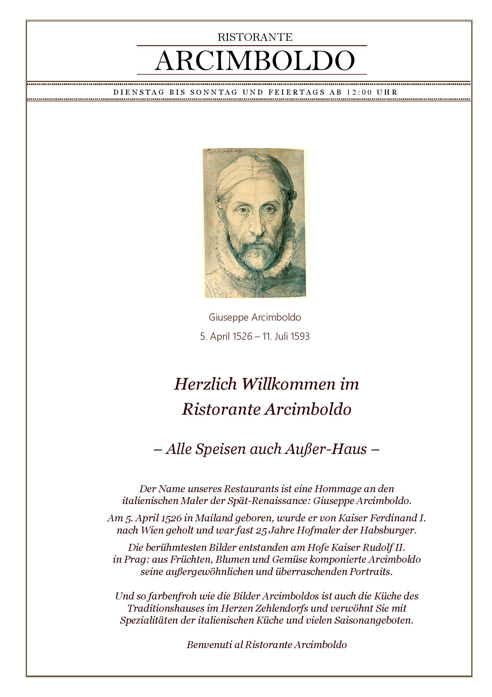 Speisekarte Ristorante Arcimboldo  in Berlin, Seite 1