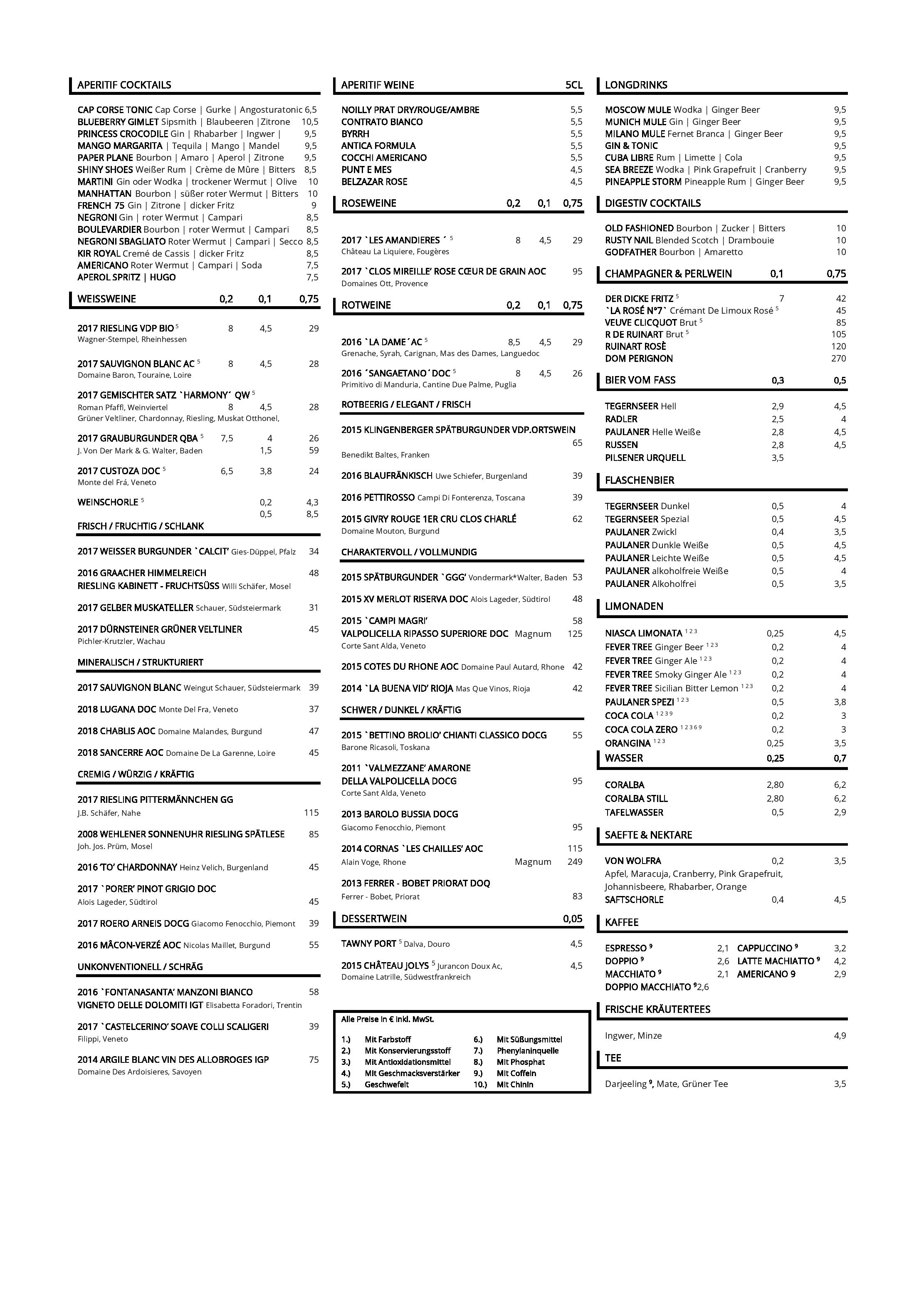 Speisekarte Savoy in München, Seite 2