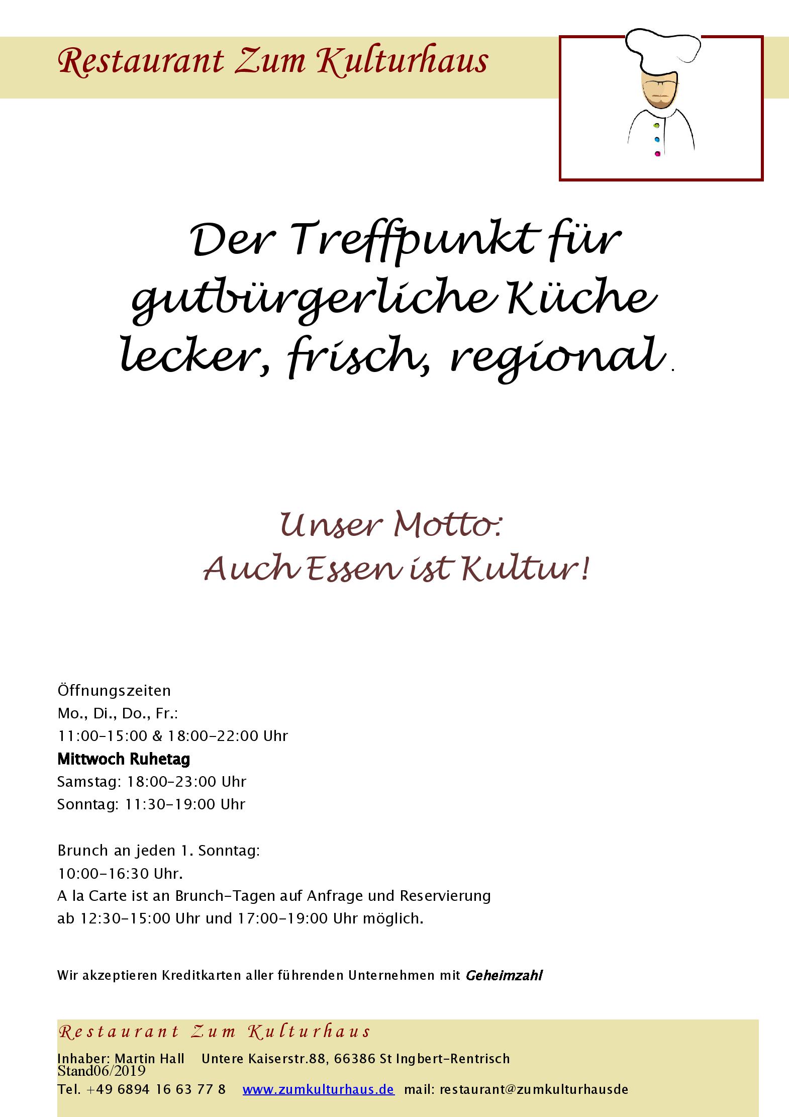 Speisekarte Zum Kulturhaus in Sankt Ingbert, Seite 1