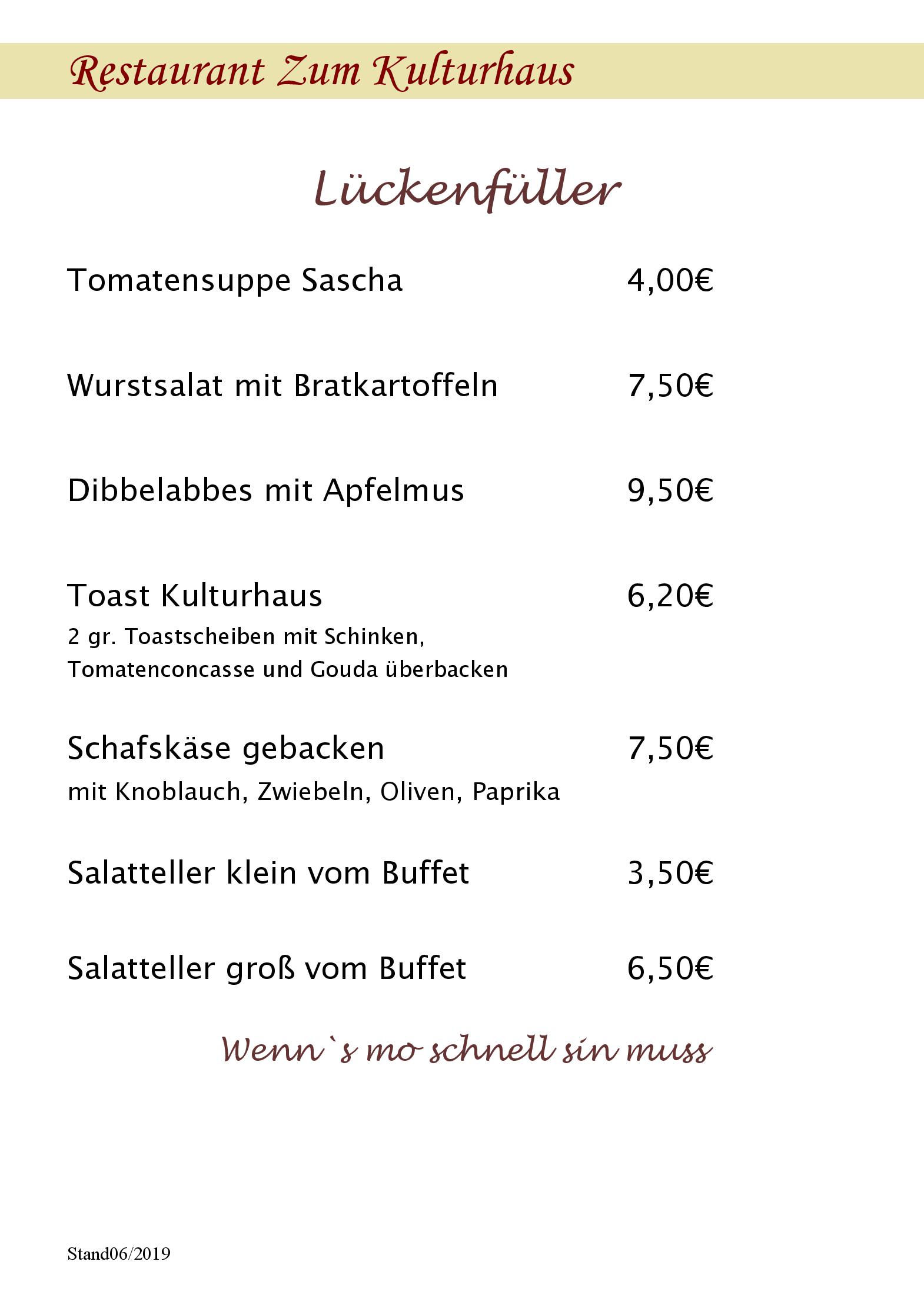 Speisekarte Zum Kulturhaus in Sankt Ingbert, Seite 2