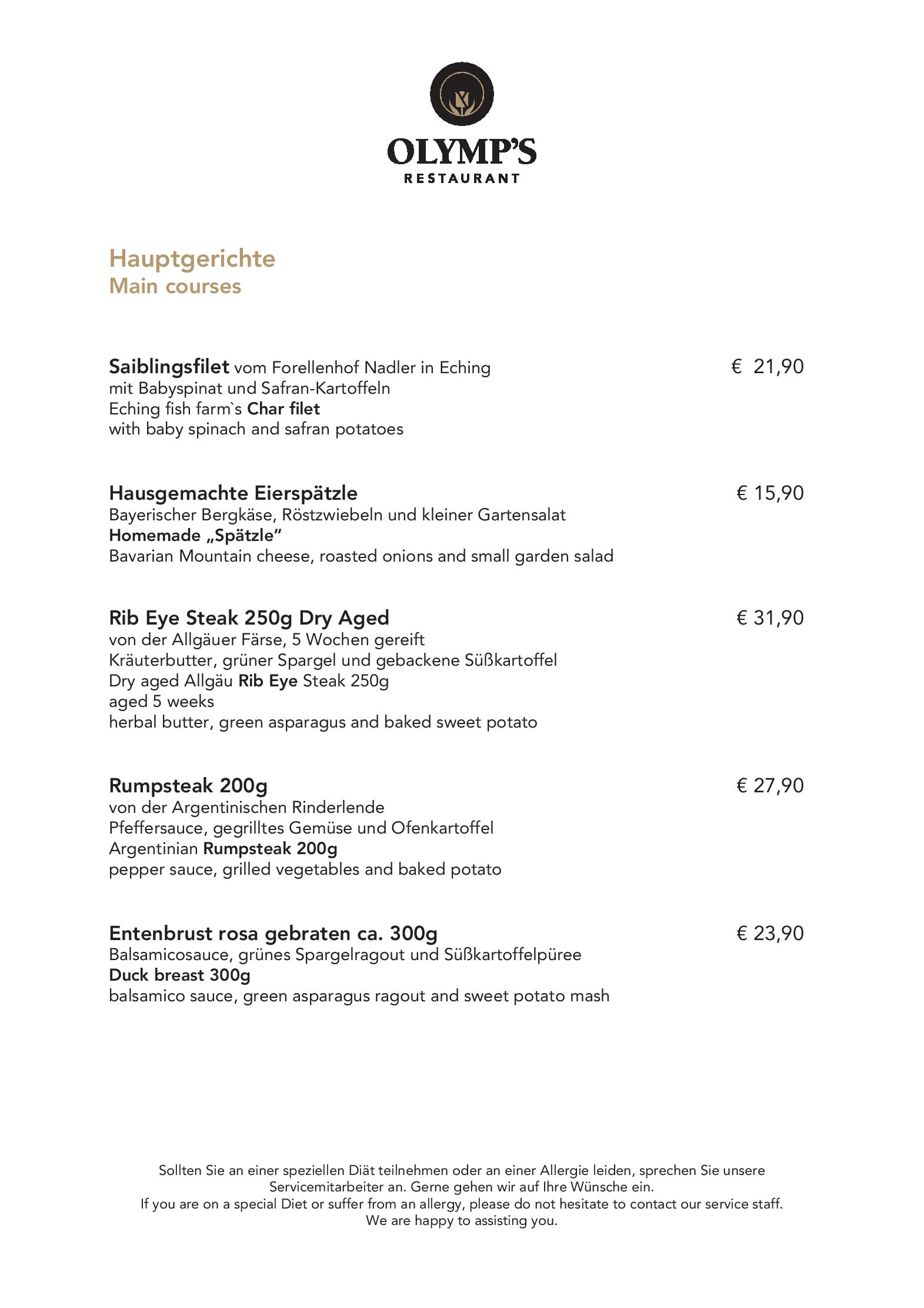 Speisekarte Olymp´s Restaurant in Eching, Seite 6