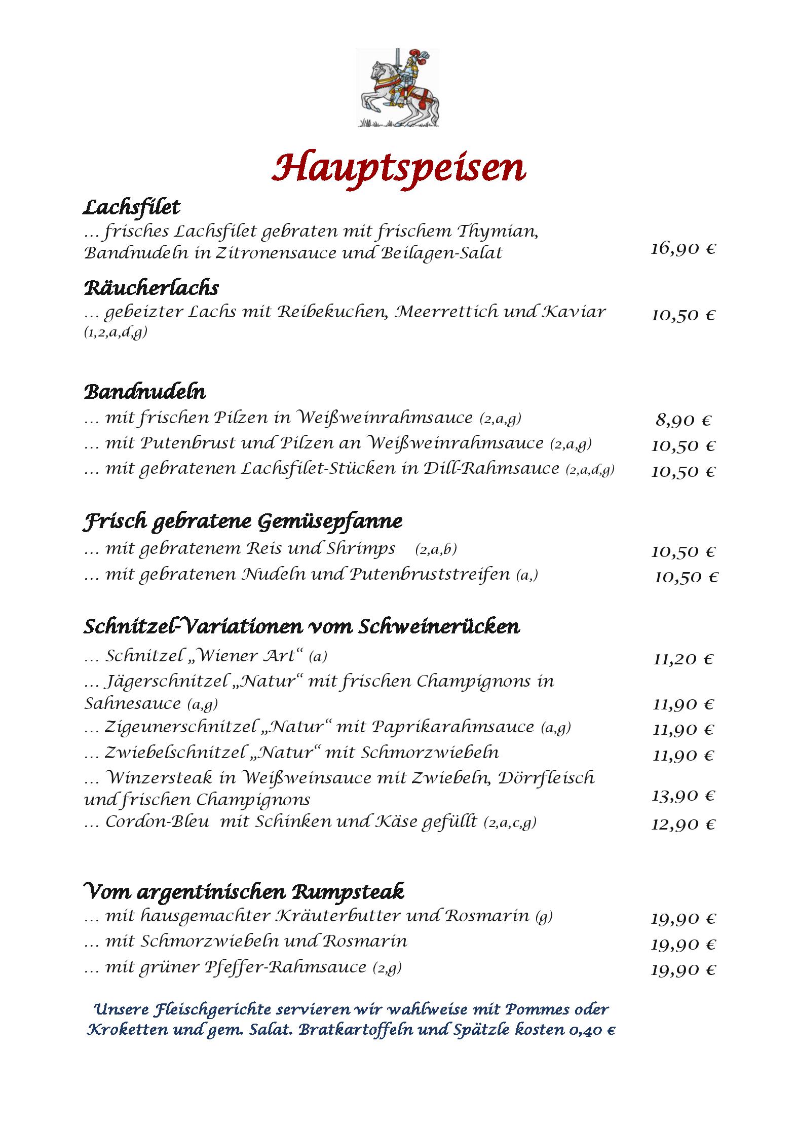 Speisekarte Zum goldenen Ritter in Budenheim, Seite 2