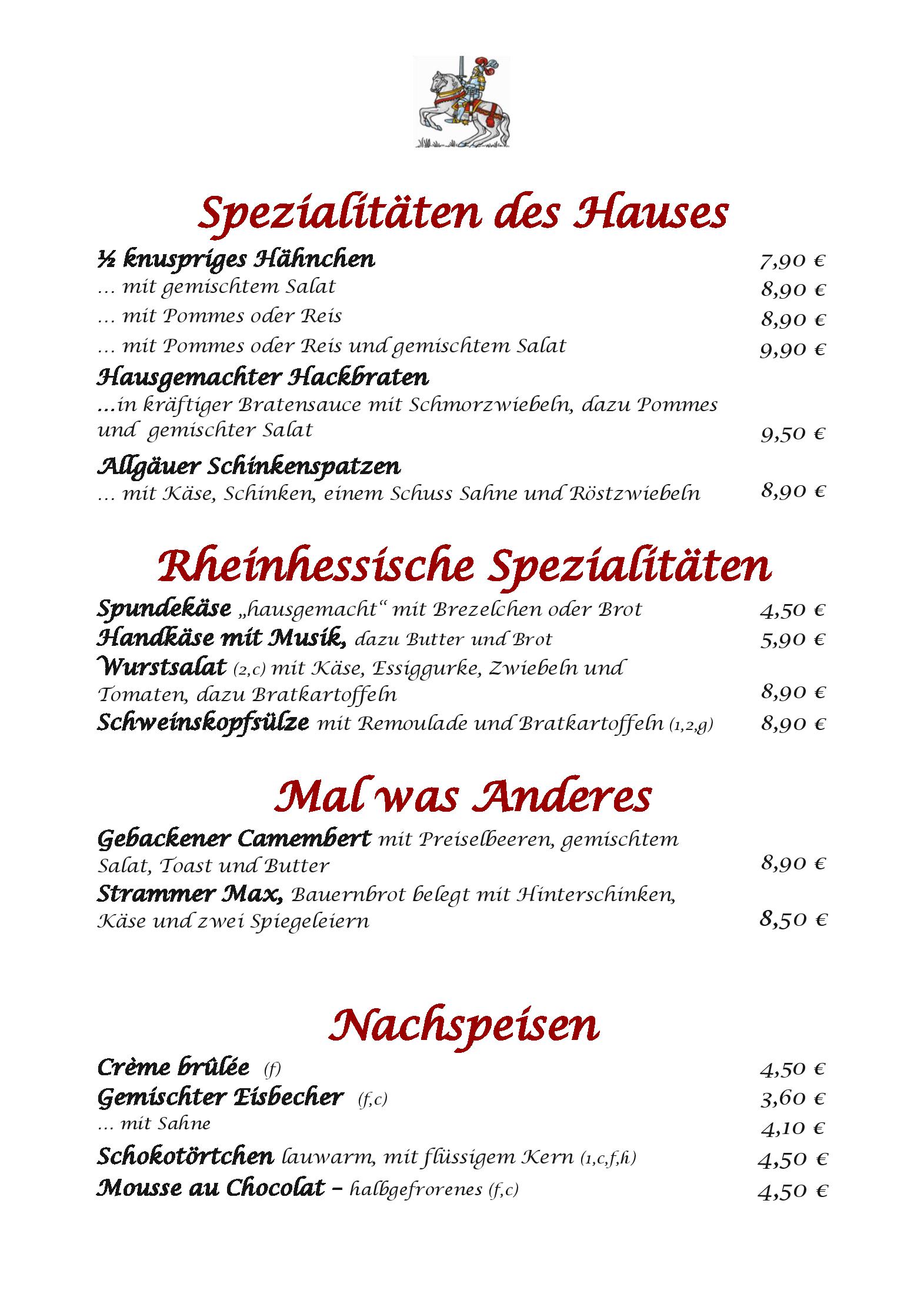 Speisekarte Zum goldenen Ritter in Budenheim, Seite 3