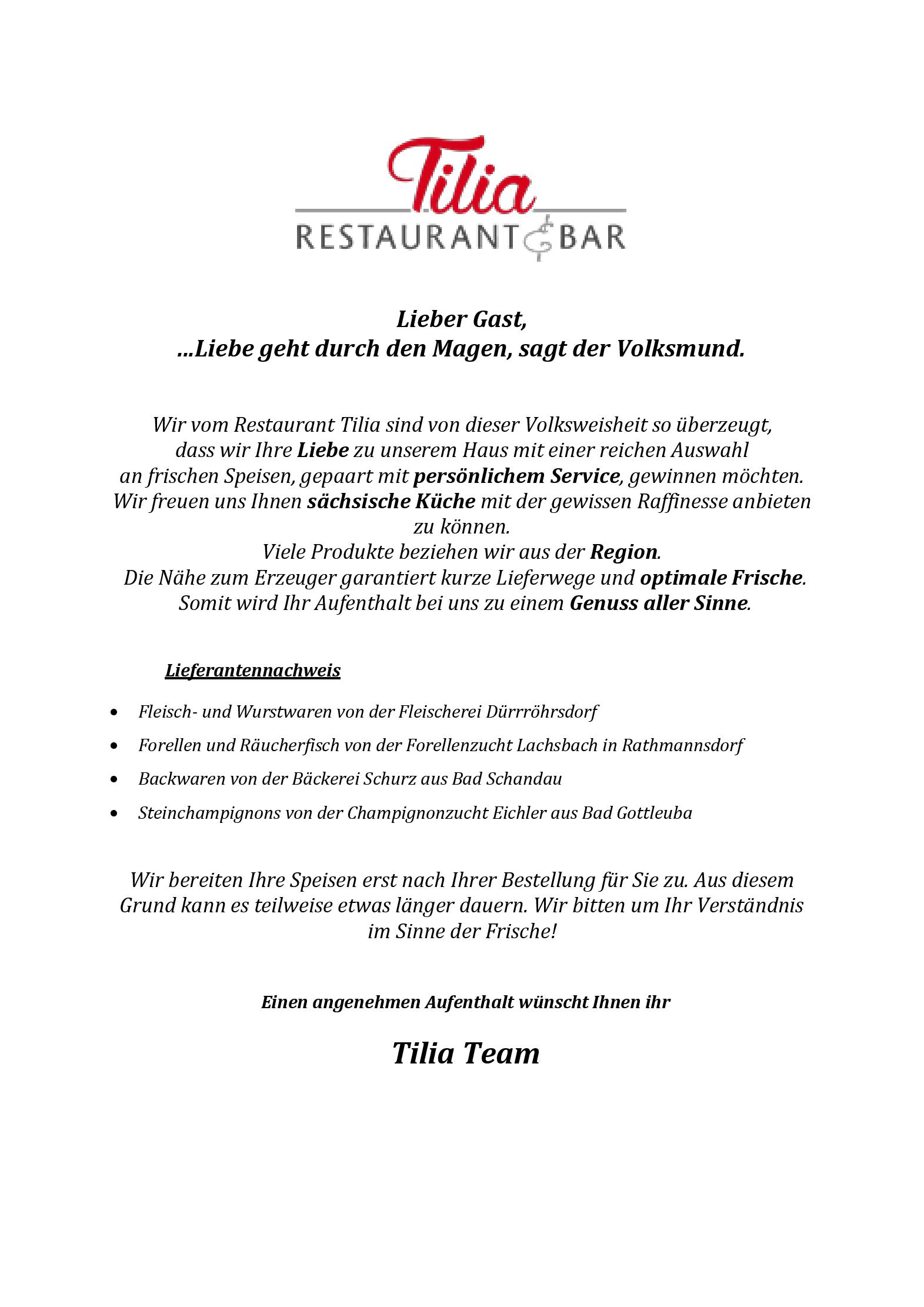 Speisekarte Hotel Lindenhof in Bad Schandau, Seite 1