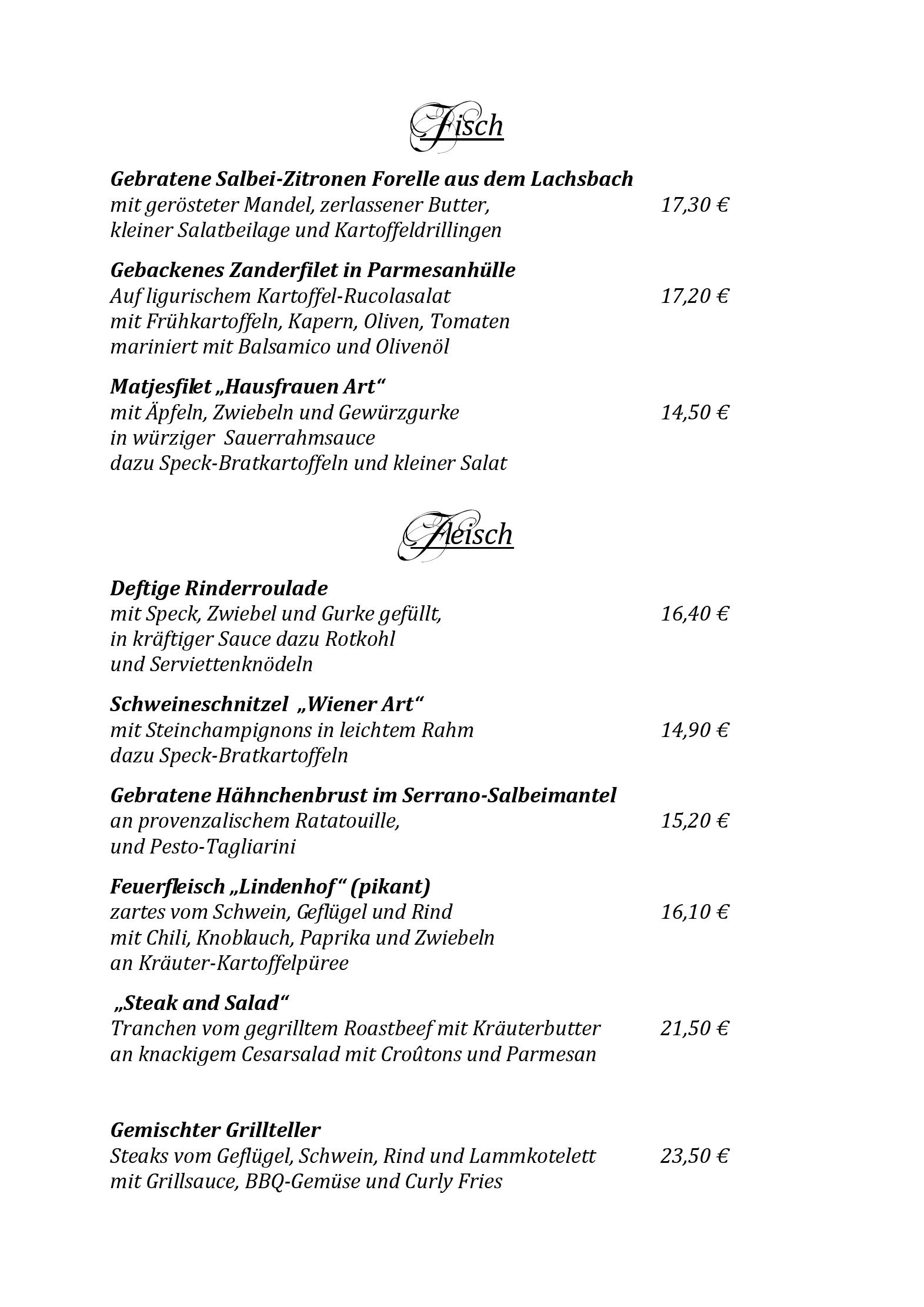 Speisekarte Hotel Lindenhof in Bad Schandau, Seite 6