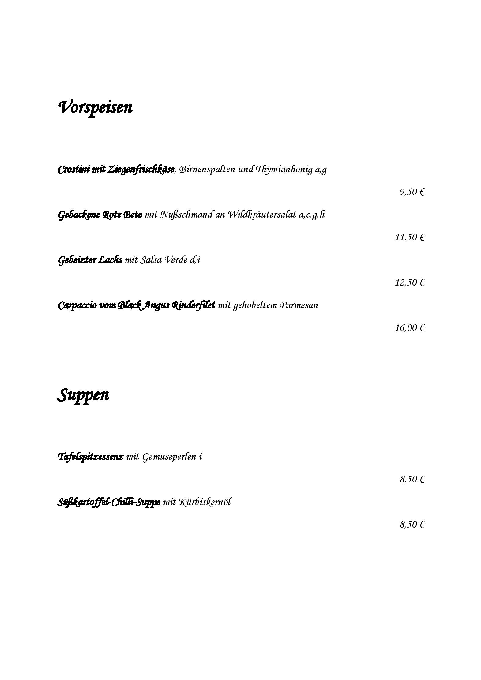 Speisekarte Golf Course Bonn - Restaurant in Sankt Augustin, Seite 1