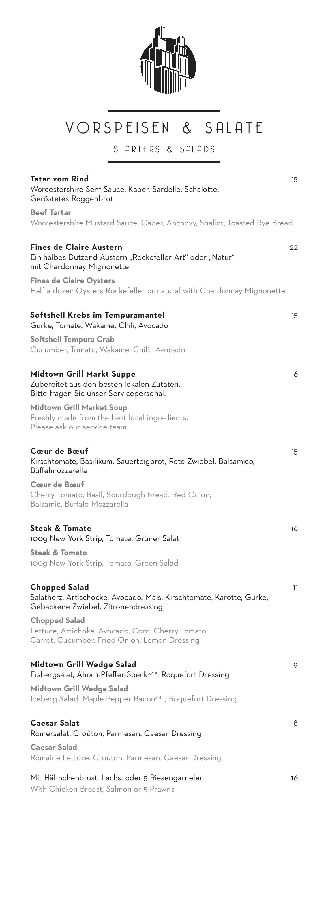 Speisekarte Midtown Grill in Berlin, Seite 1