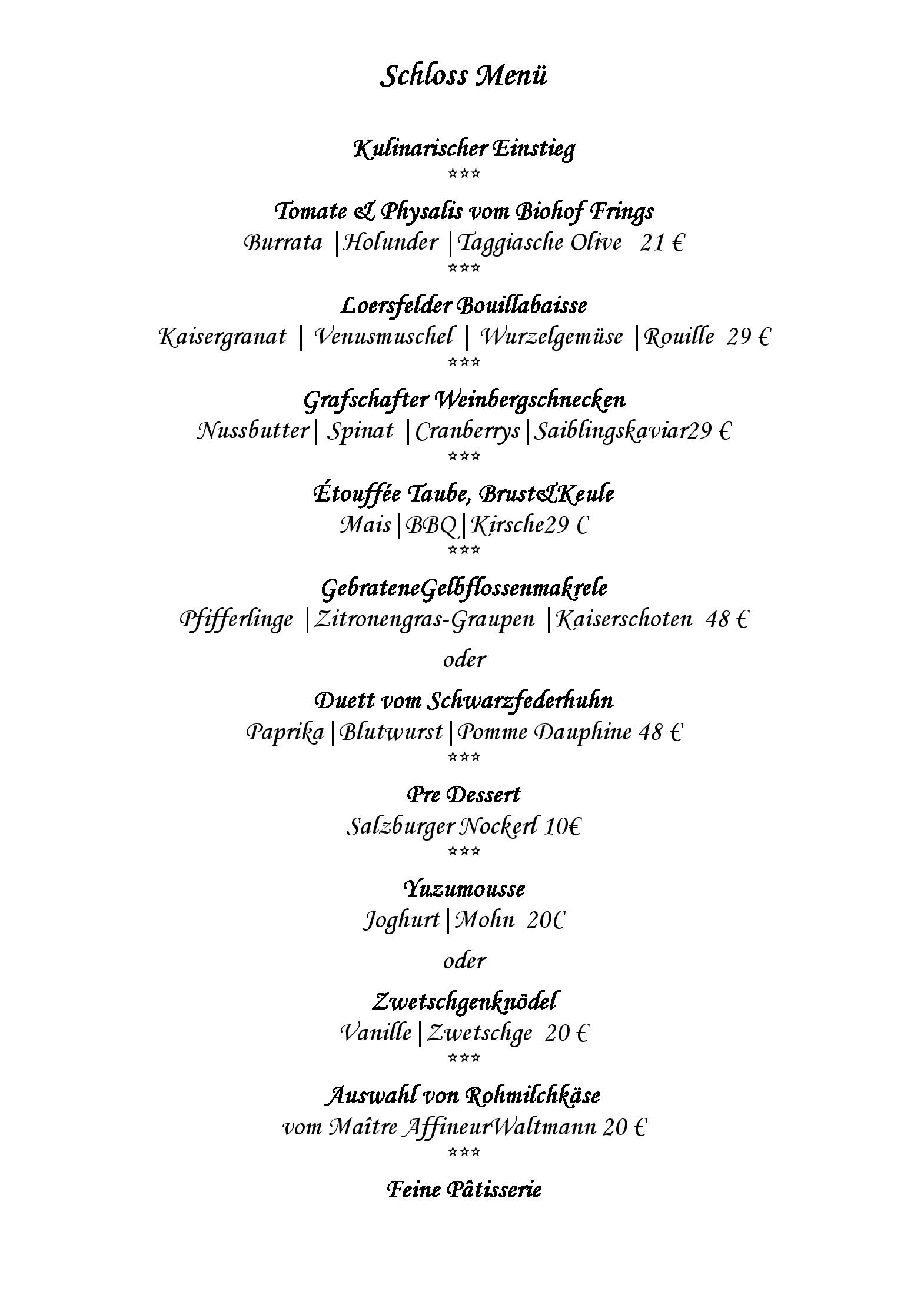Speisekarte Restaurant Schloss Loersfeld GmbH in Kerpen, Seite 3