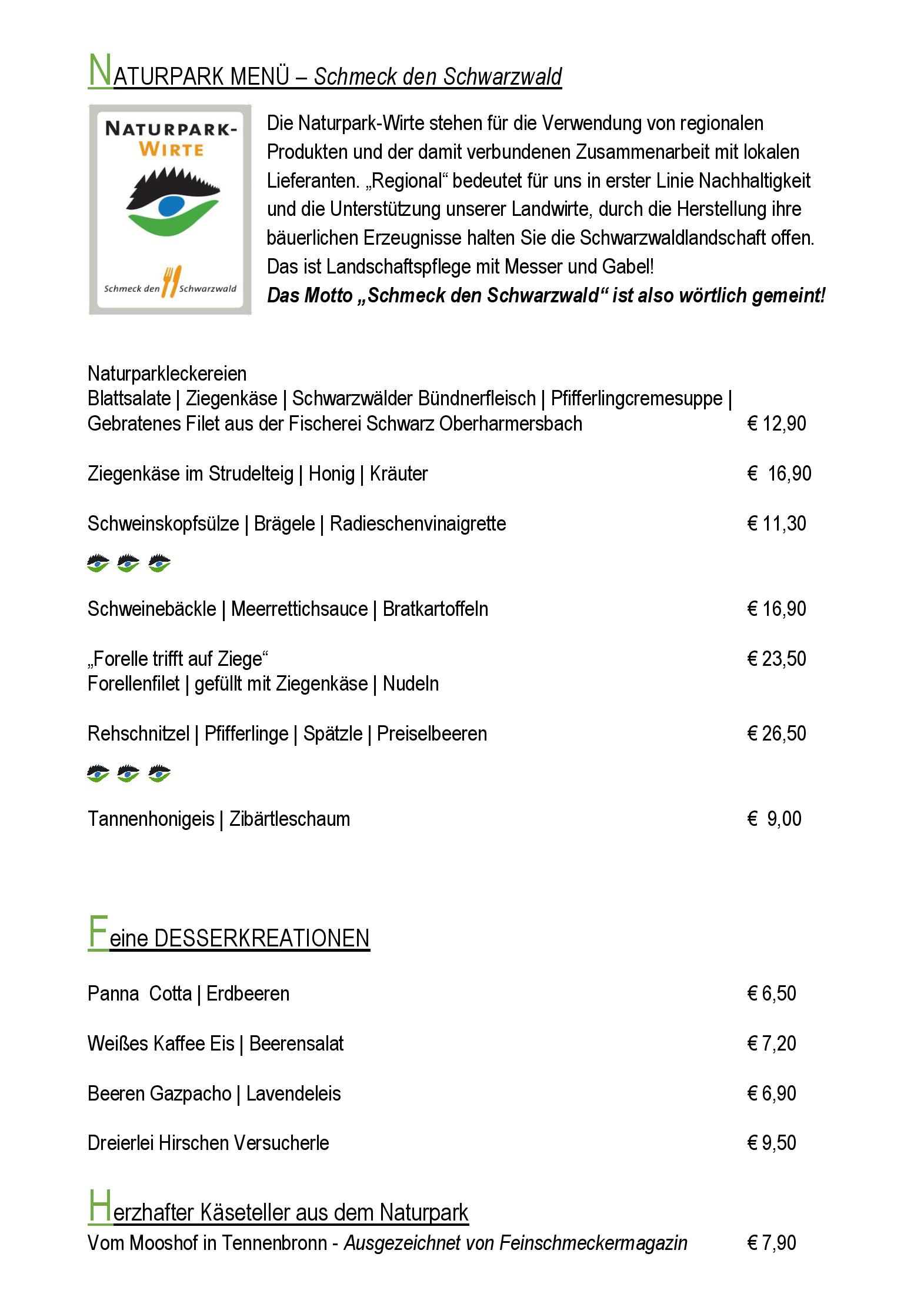 Speisekarte Landlhotel Hirschen in Oberwolfach, Seite 4