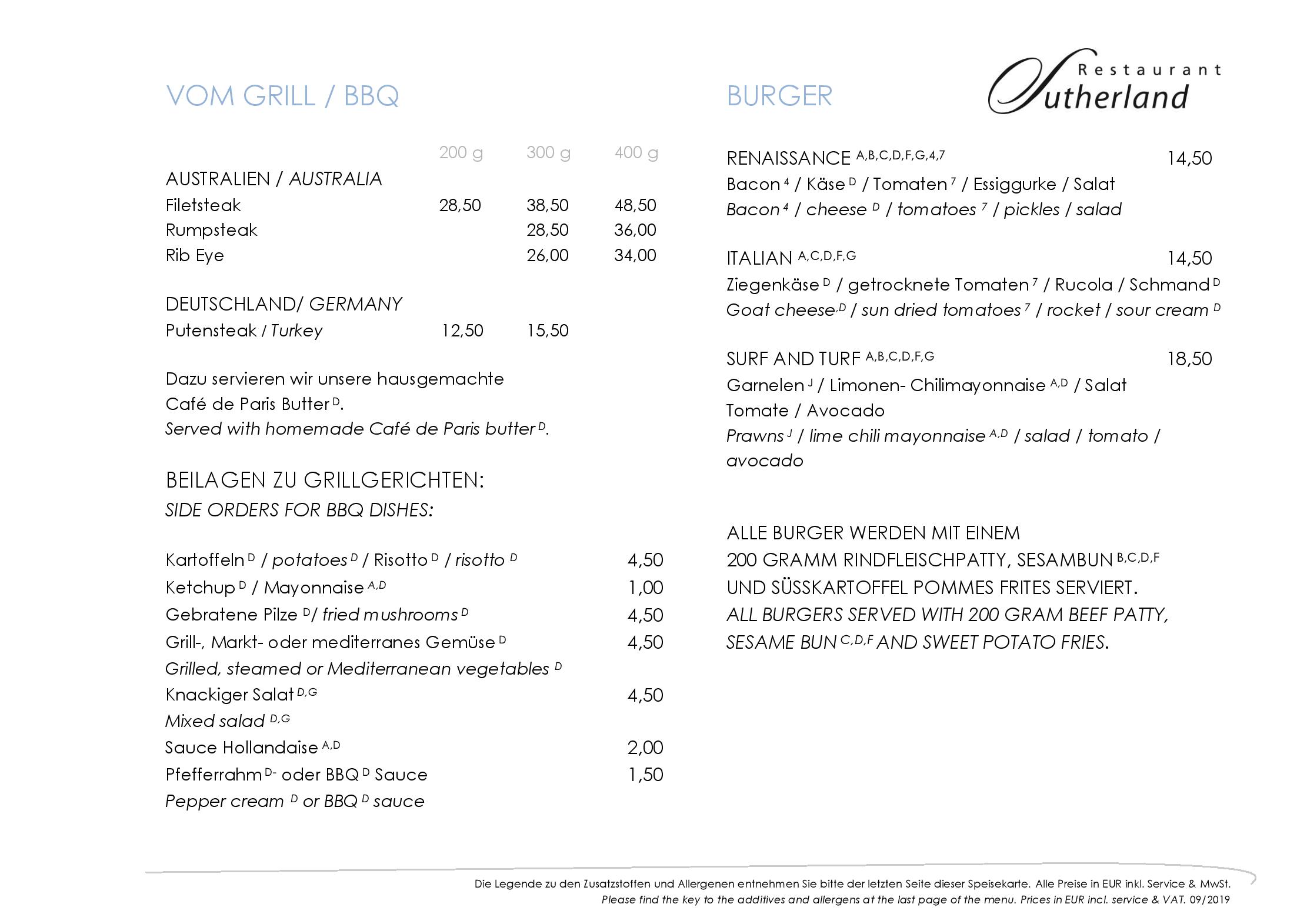 Speisekarte Restaurant Sutherland in Bochum, Seite 3