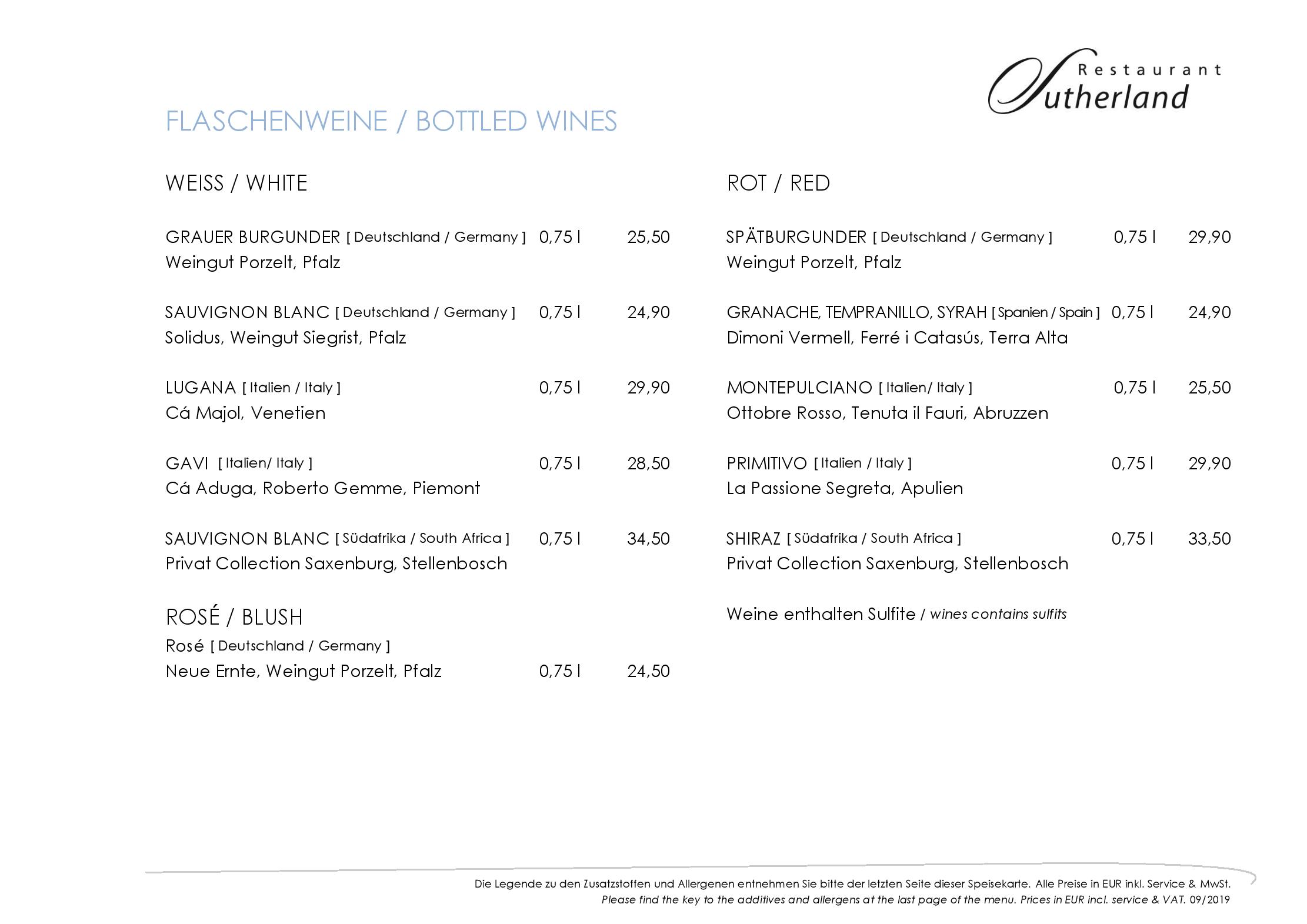 Speisekarte Restaurant Sutherland in Bochum, Seite 6