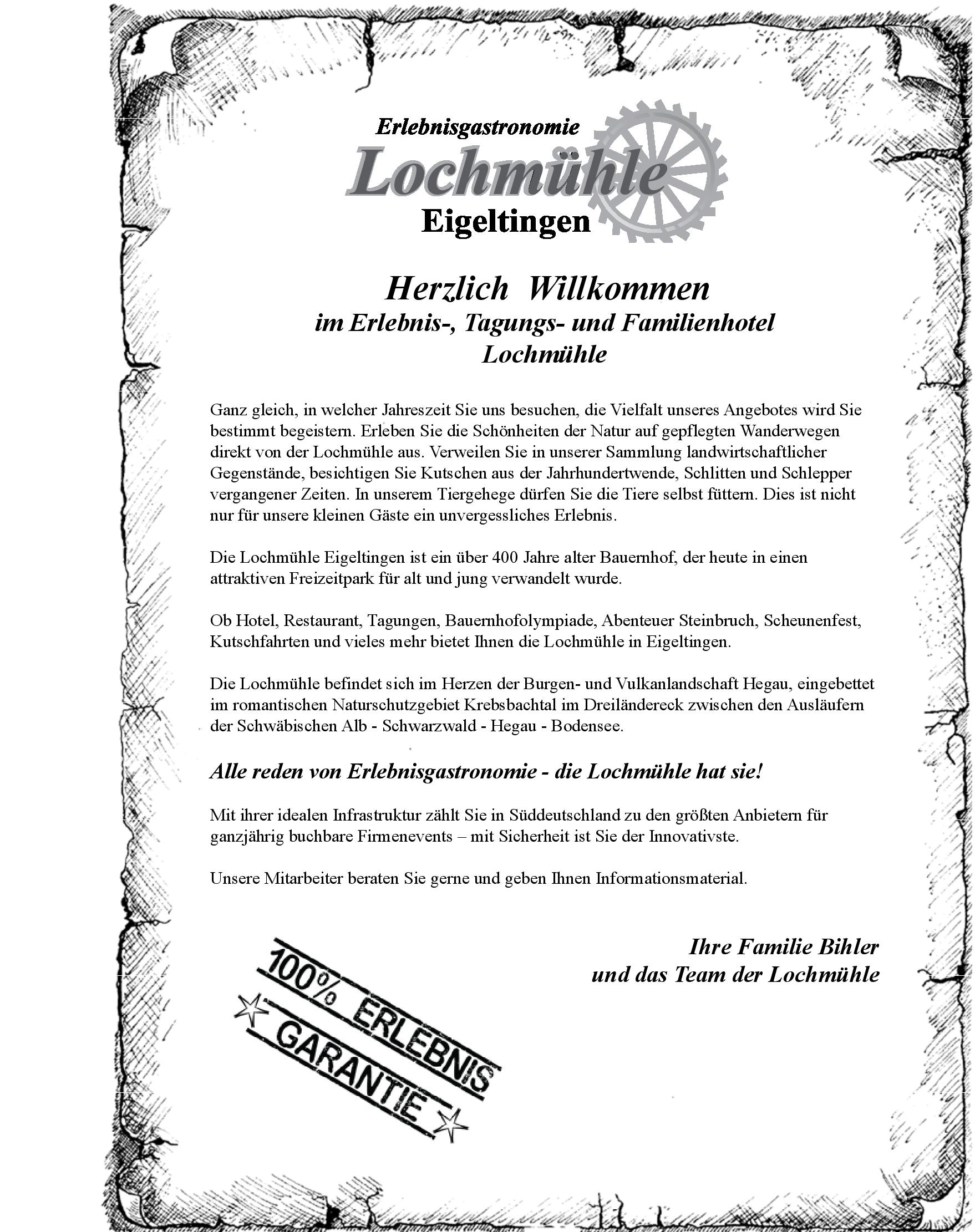 Speisekarte Hotel und Restaurant Lochmühle GmbH in Konstanz, Seite 1