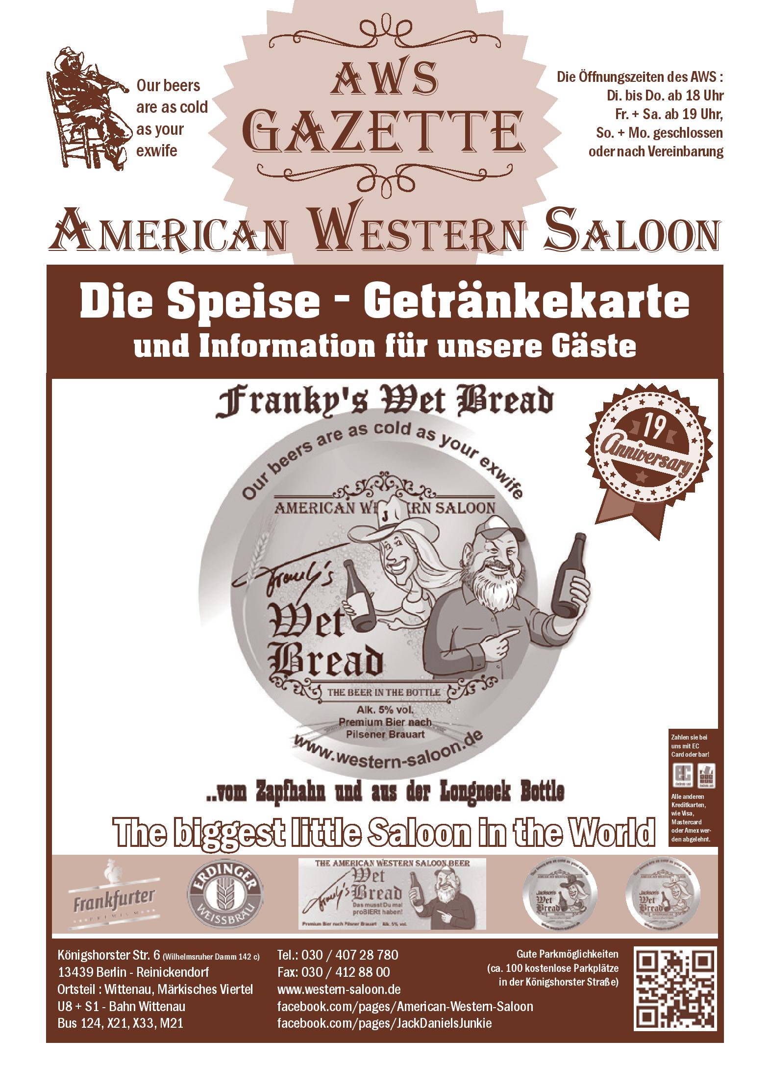 Speisekarte American Western Saloon in Berlin-Reinickendorf, Seite 1