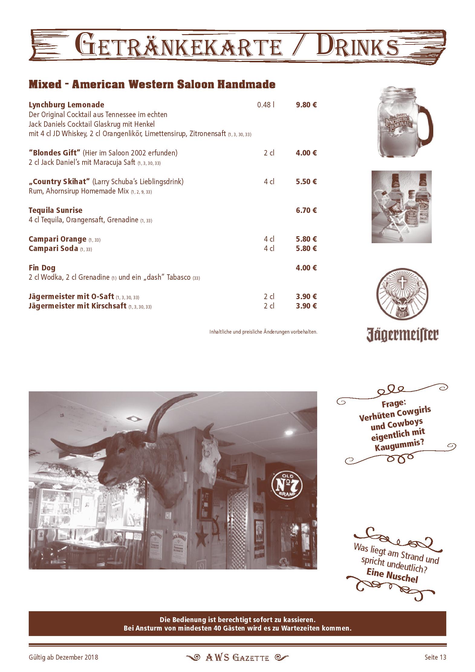 Speisekarte American Western Saloon in Berlin-Reinickendorf, Seite 13