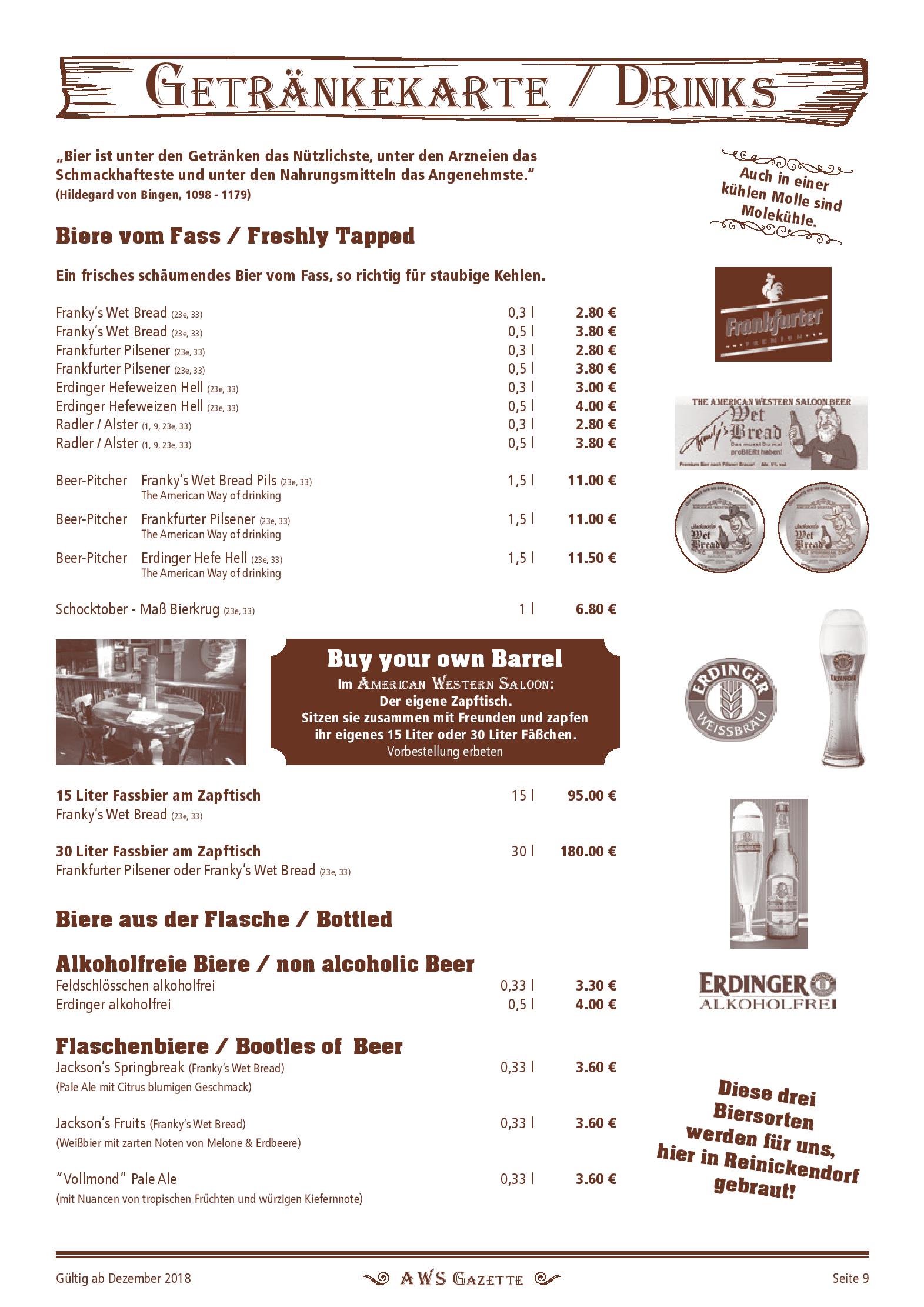 Speisekarte American Western Saloon in Berlin-Reinickendorf, Seite 9