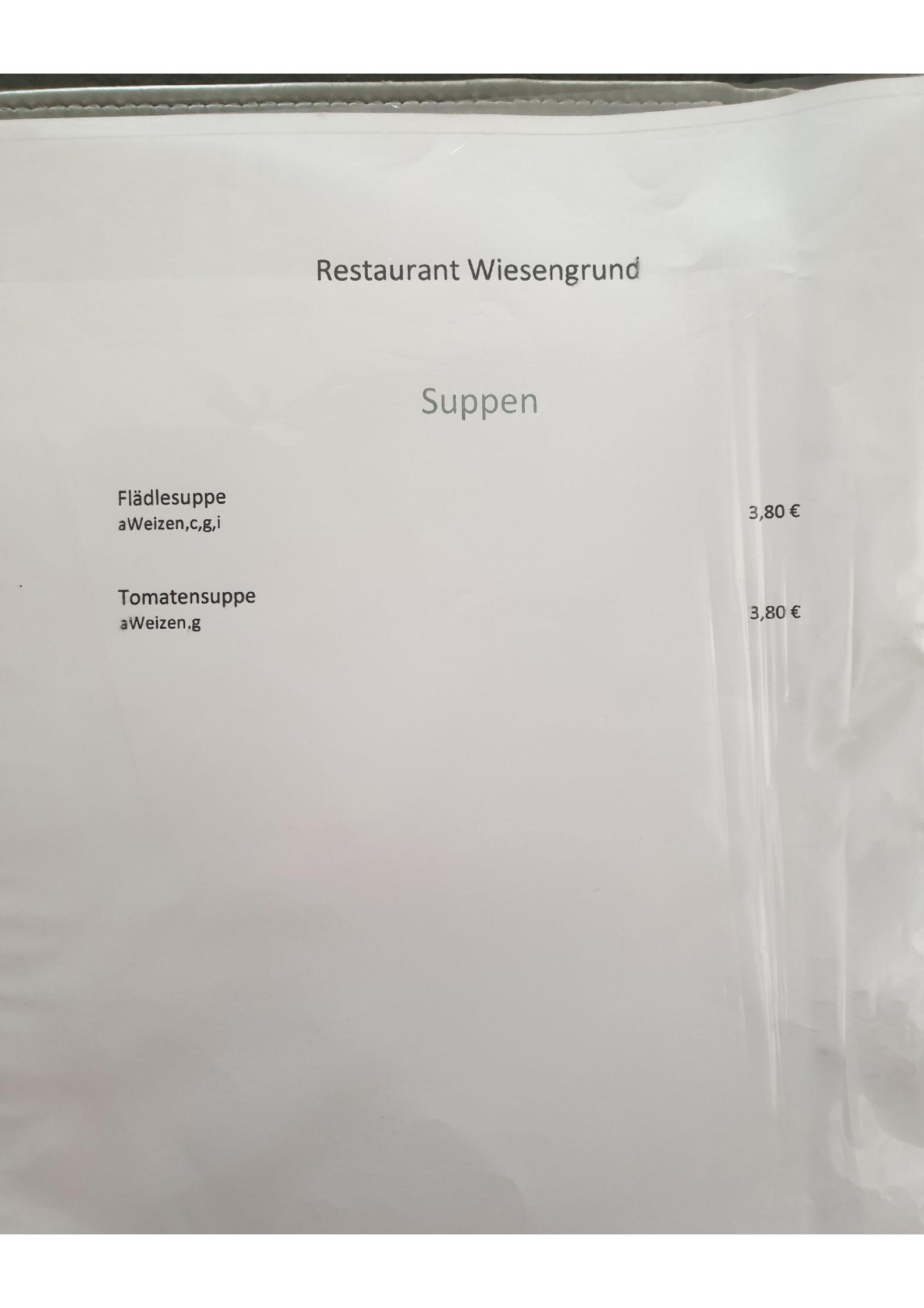 Speisekarte Restaurant Wiesengrund in Immendingen, Seite 1