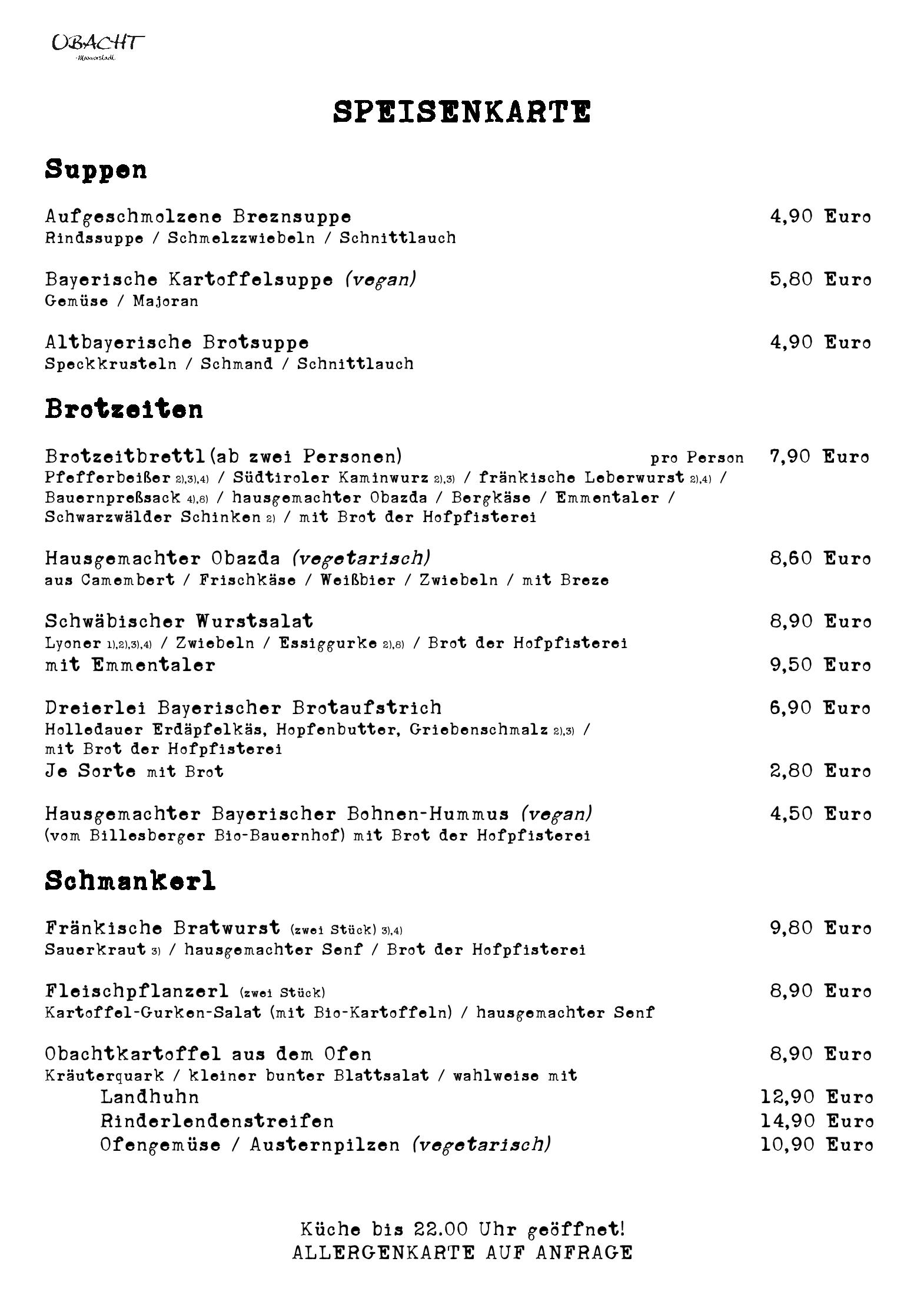 Speisekarte Obacht Maxvorstadt in München, Seite 1