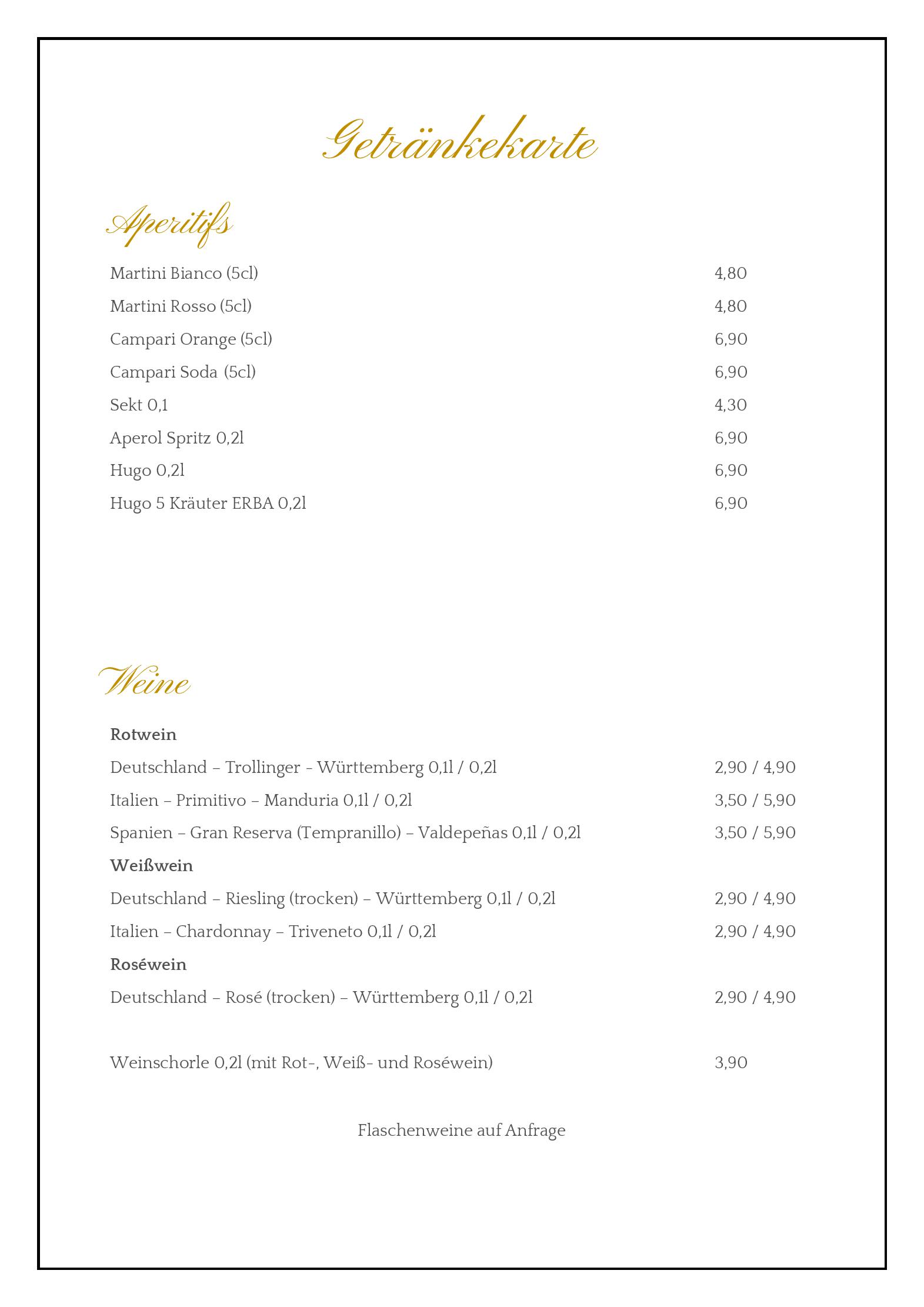 Speisekarte Frau Hopf im Schloßcafé in Tübingen, Seite 4