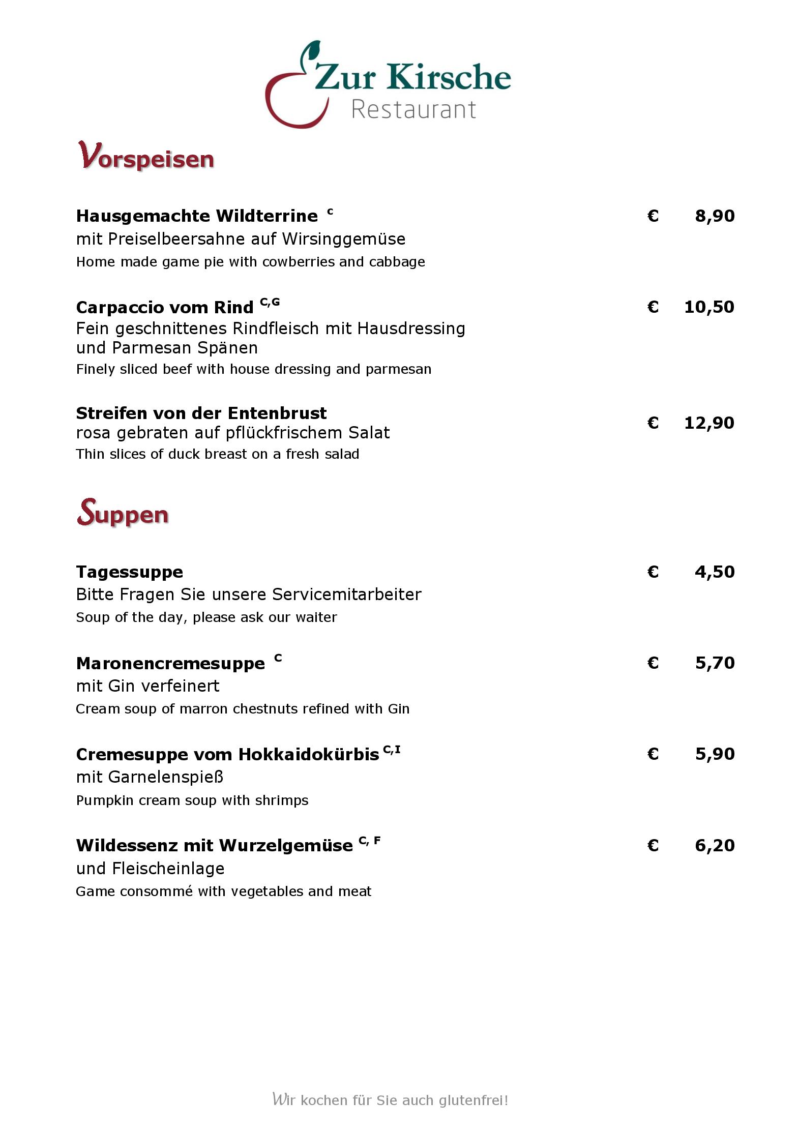 Speisekarte Schwarzwaldhotel Gengenbach in Gengenbach, Seite 1