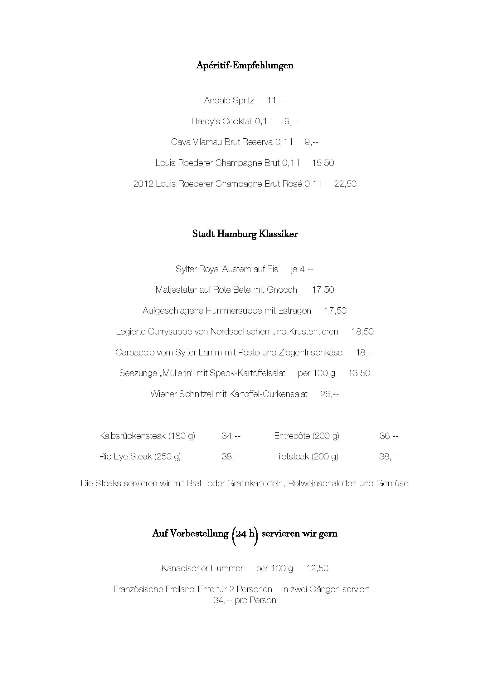 Speisekarte HARDY'S Bar & Restaurant in Westerland, Seite 1