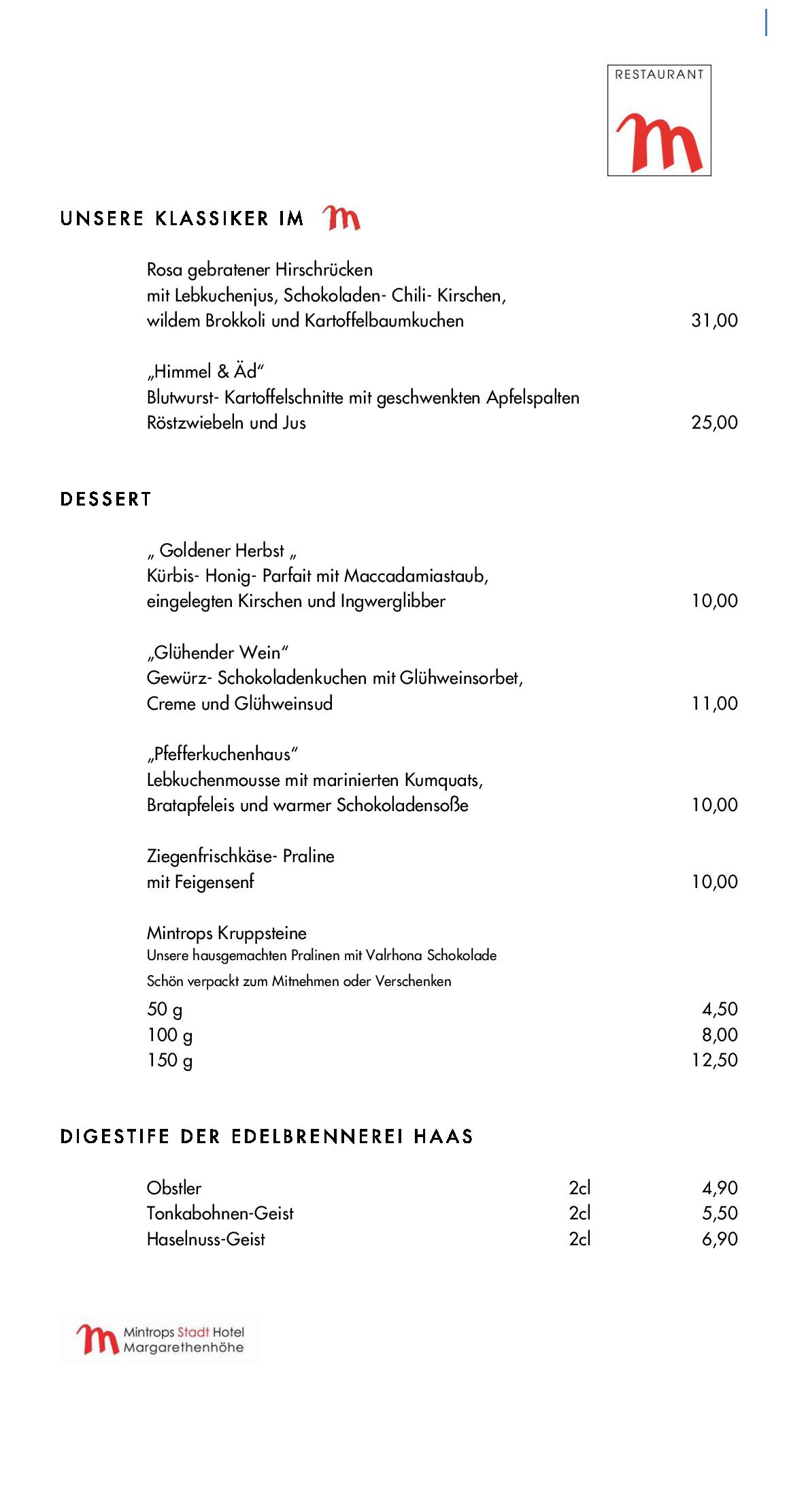 Speisekarte Mintrops Stadt Hotel - Restaurant M in Essen, Seite 54