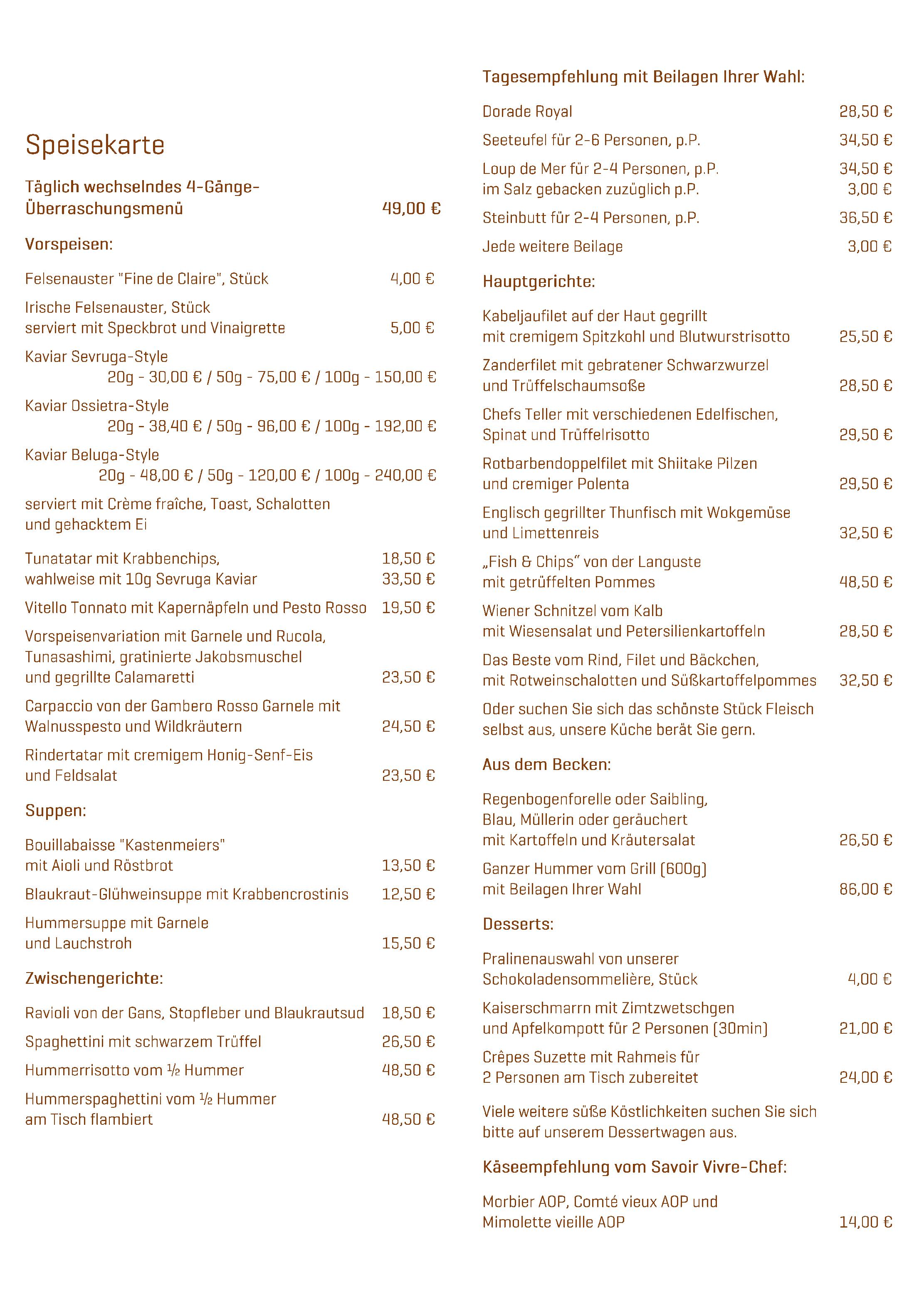 Speisekarte Kastenmeiers in Dresden, Seite 1