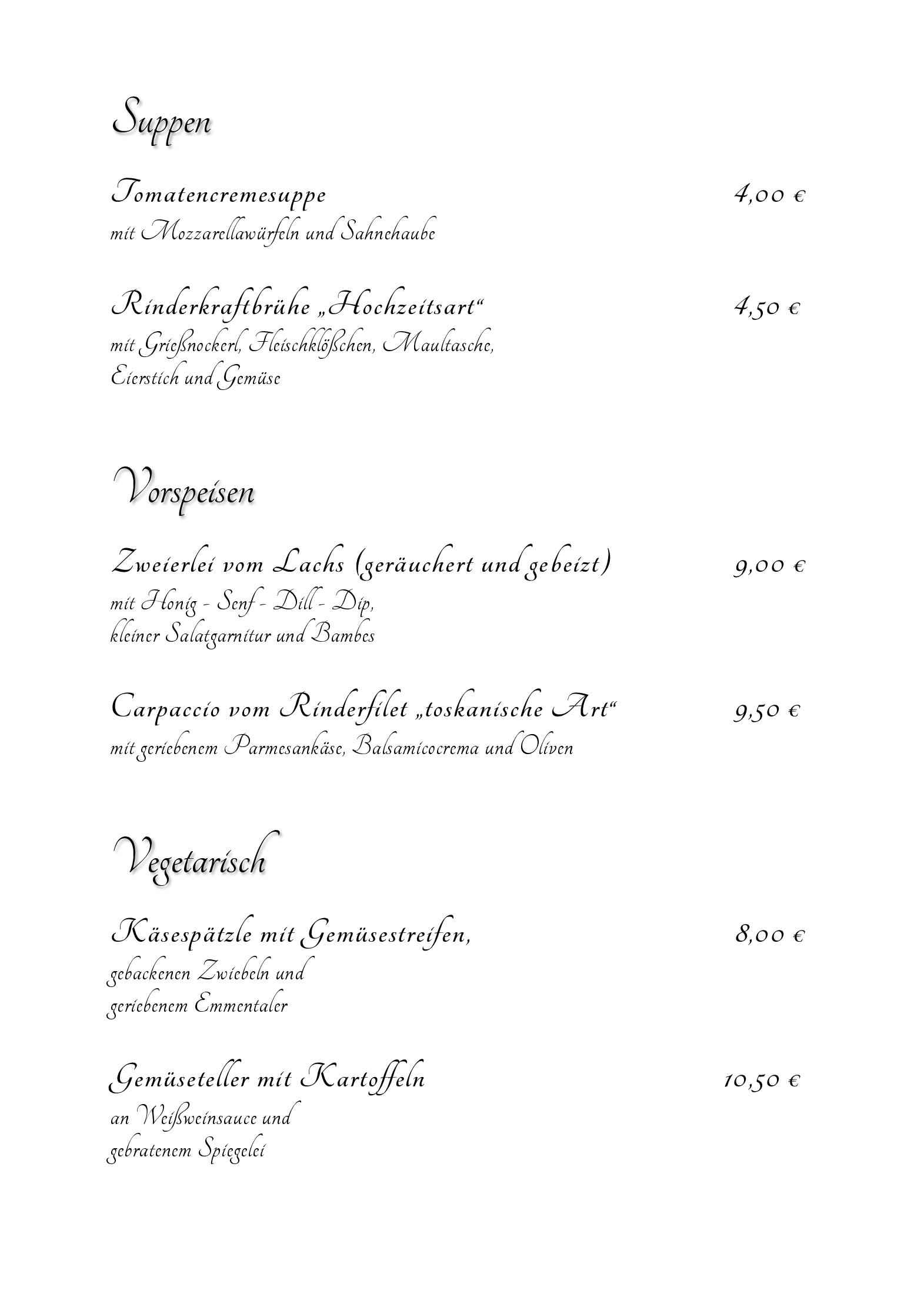 Speisekarte Romantica Hotel & Restaurant in Plauen, Seite 1