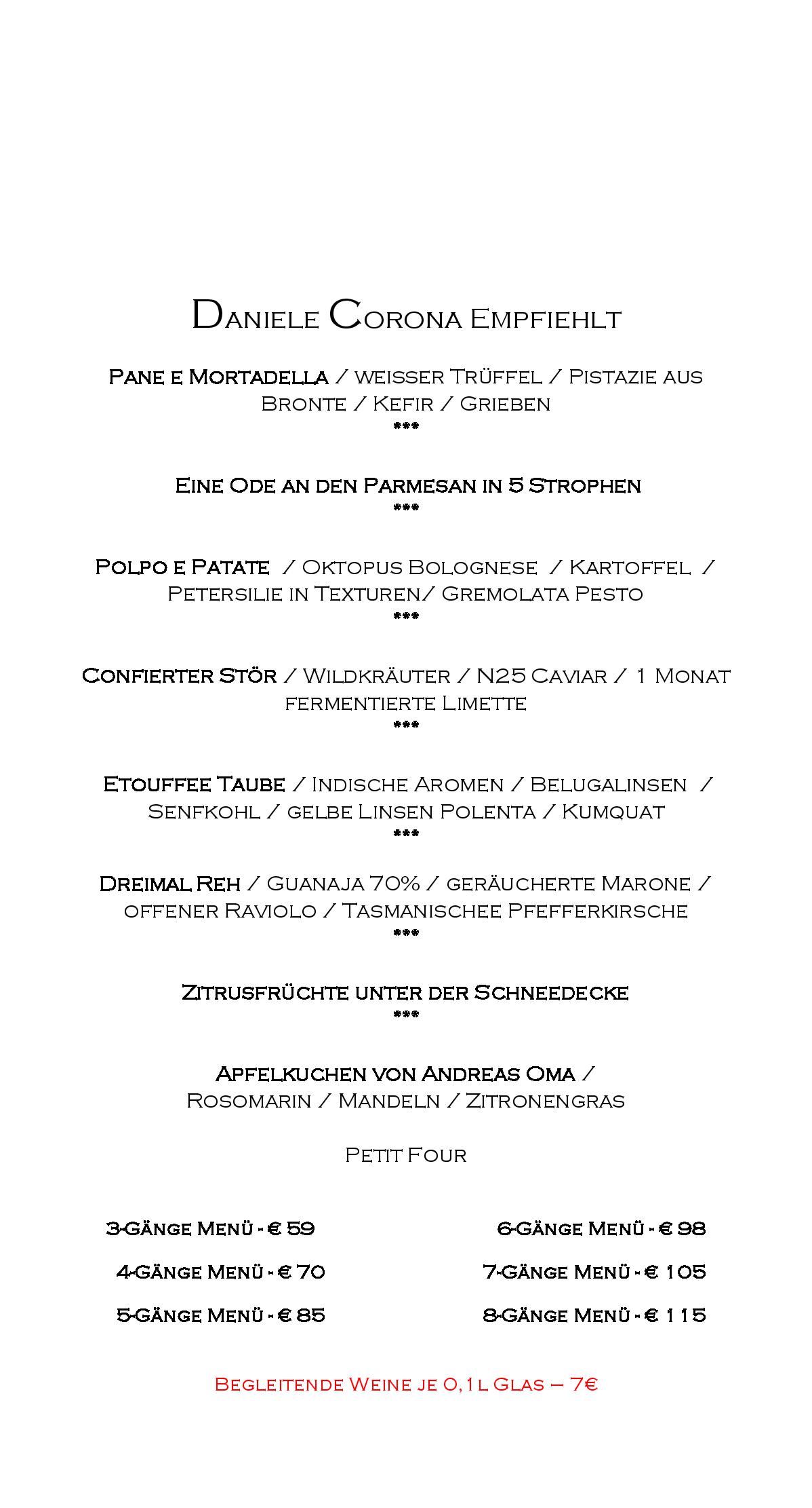 Speisekarte Restaurant Schloss Filseck in Uhingen, Seite 1