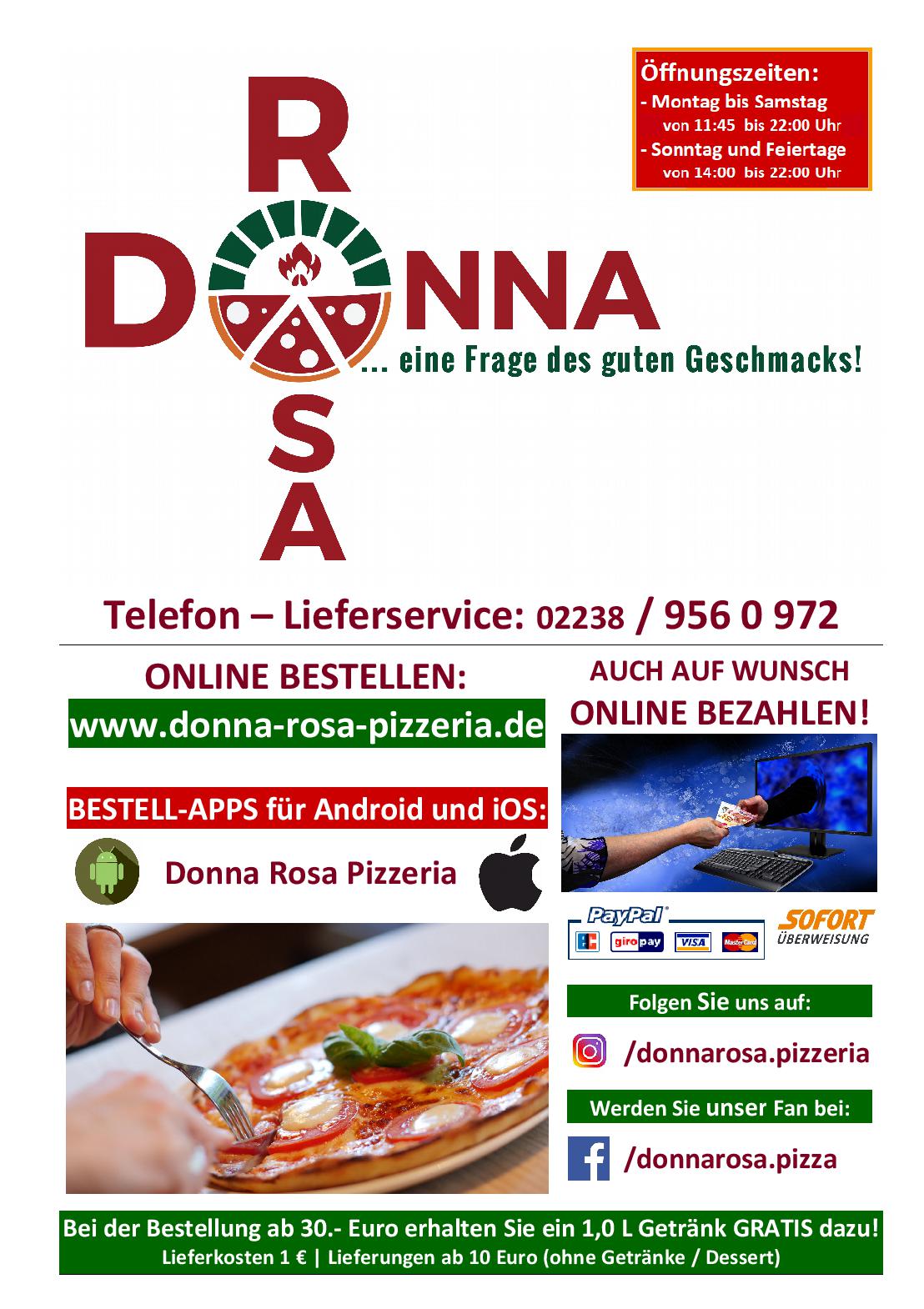 Speisekarte Donna Rosa Pizzeria in Bergheim, Seite 1
