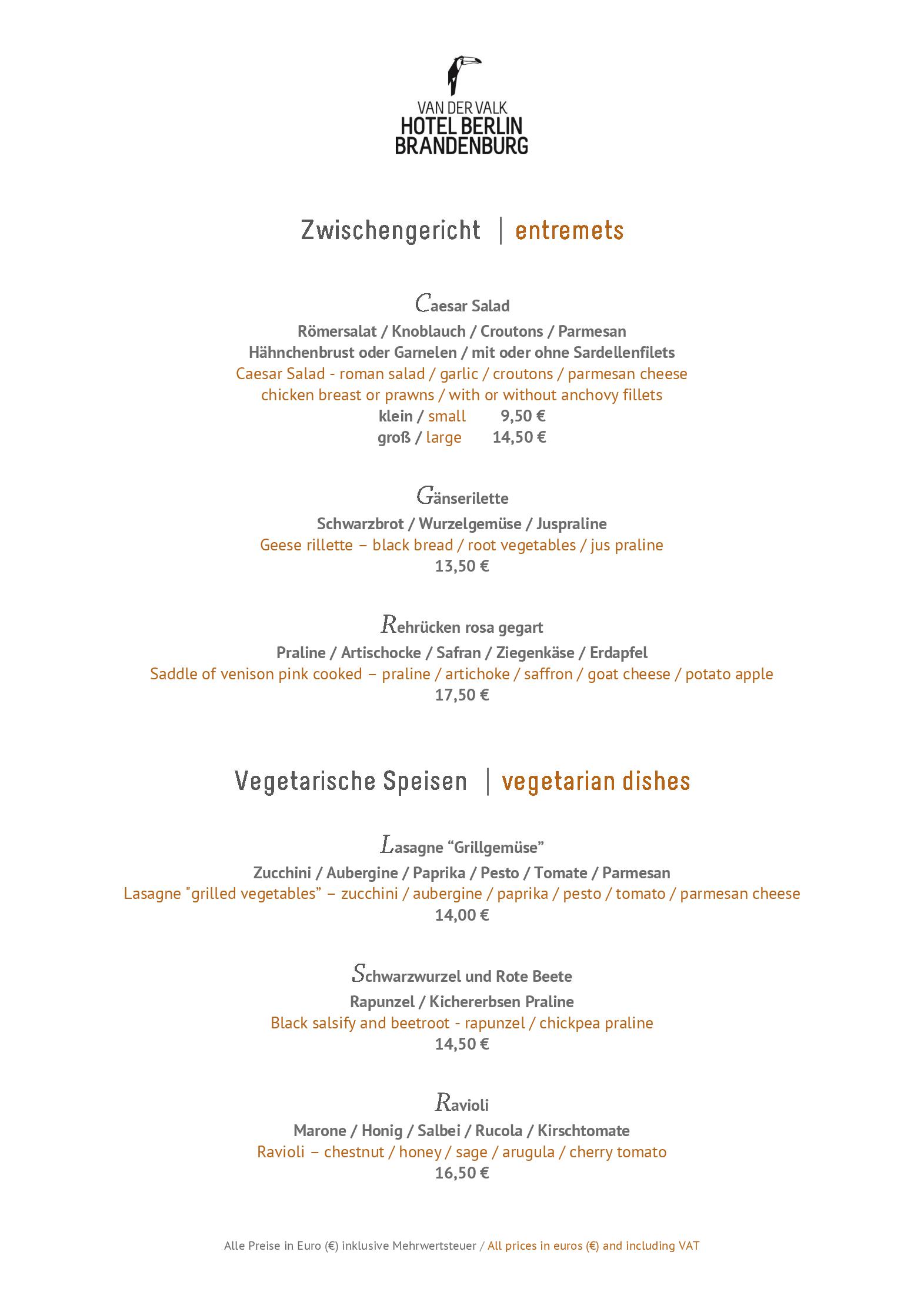 Speisekarte Van der Valk Hotel Berlin Brandenburg in Blankenfelde, Seite 2