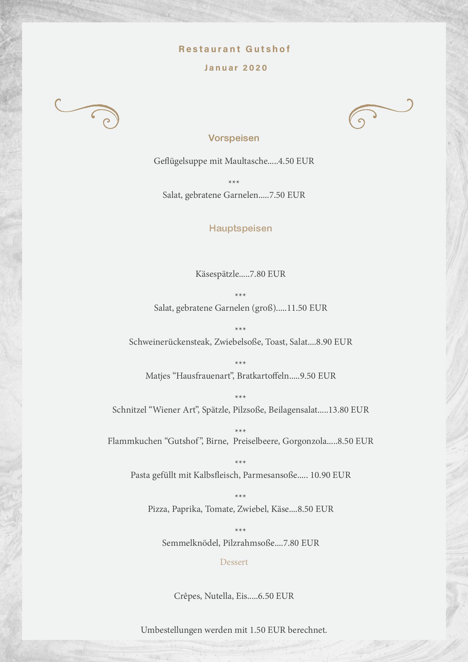 Speisekarte Restaurant Gutshof in Lauterbach, Seite 1
