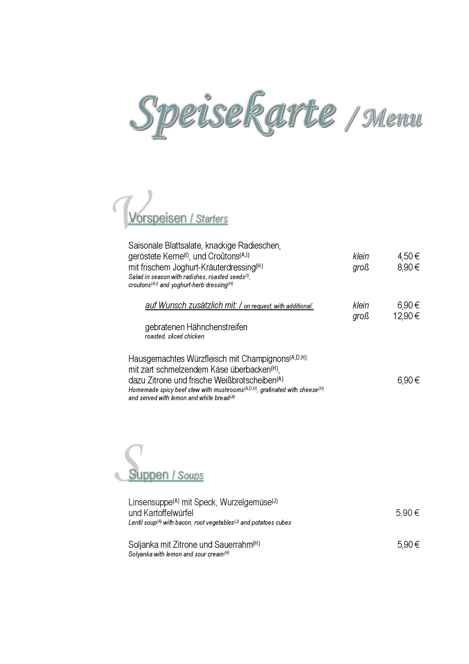 Speisekarte Restaurant Silberbaum in Annaberg-Buchholz, Seite 1