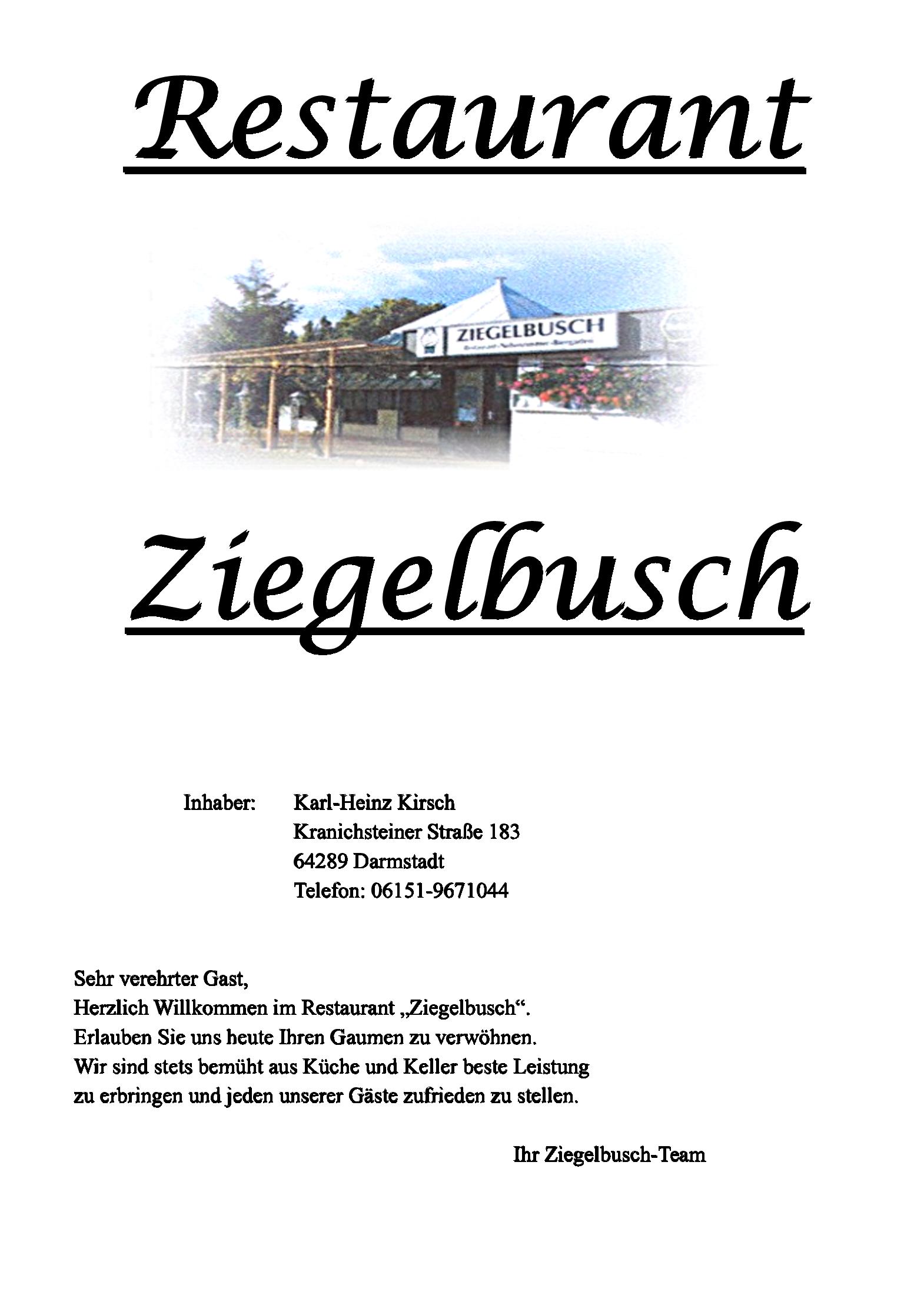 Speisekarte Ziegelbusch in Darmstadt, Seite 1
